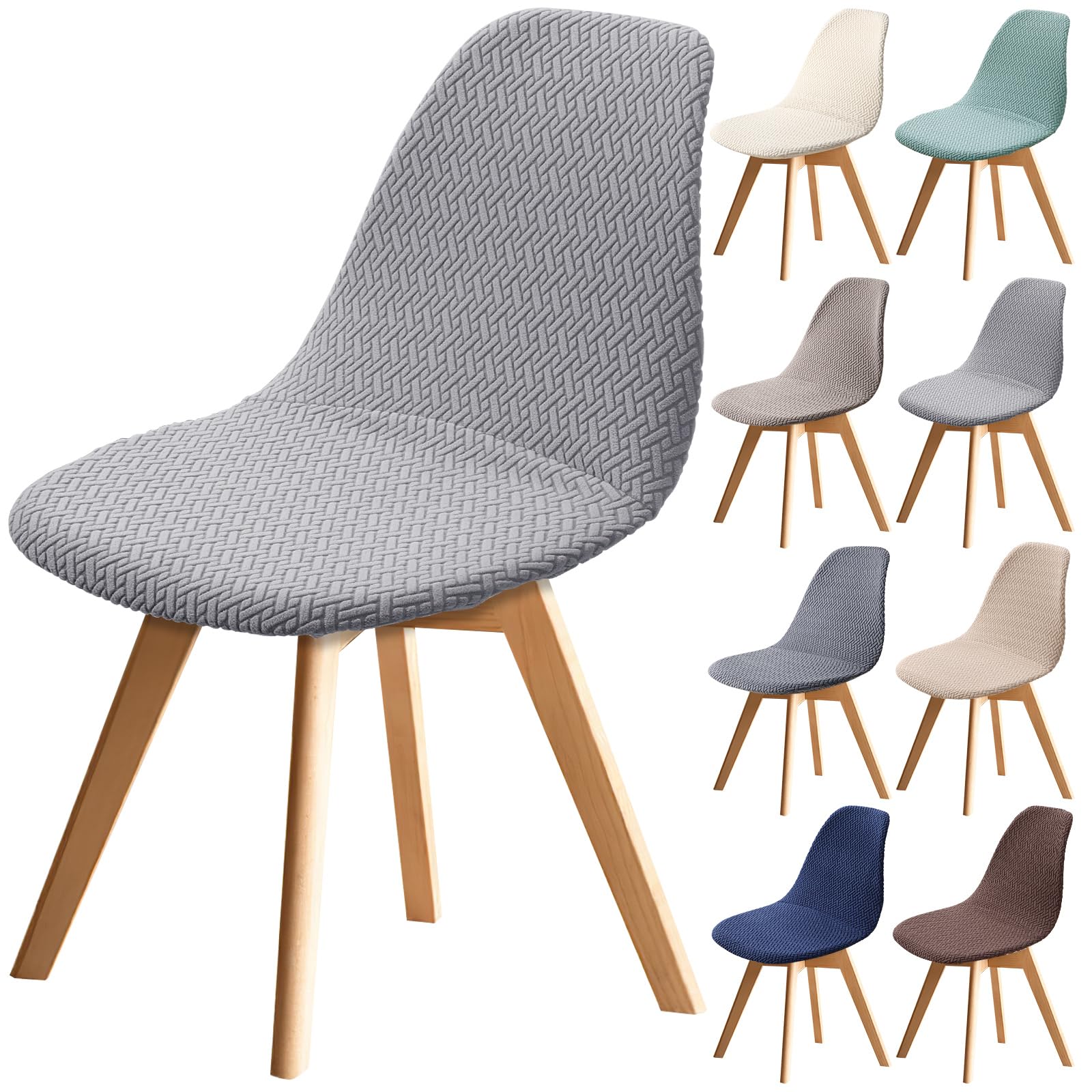 Fuloon Shell Dining Chair Covers, Mid Century Modern Chair Slipcover, Jacquard Elastic Dining Chair Covers, Washable Removable Chair protector for Dining Room, Kitchen, Restaurant, Hotel