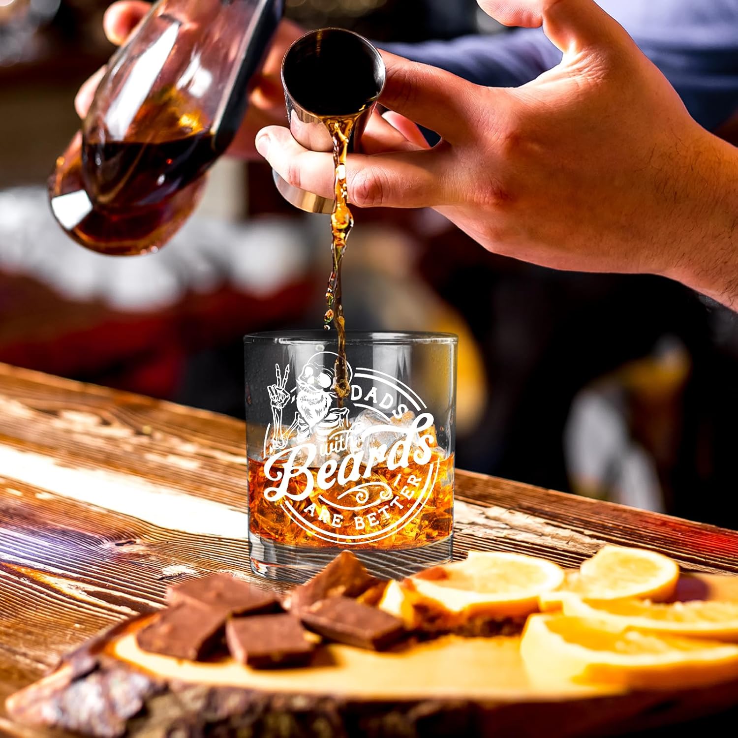 Dad Gifts Whiskey Glass, Dads With Beards Are Better Gifts for Present Father's Day Birthday Old Fashioned Rocks Glasses, Funny Skull Beer Best Dad Ever WhiskeyGifts for Him, 10 Oz - Image 2