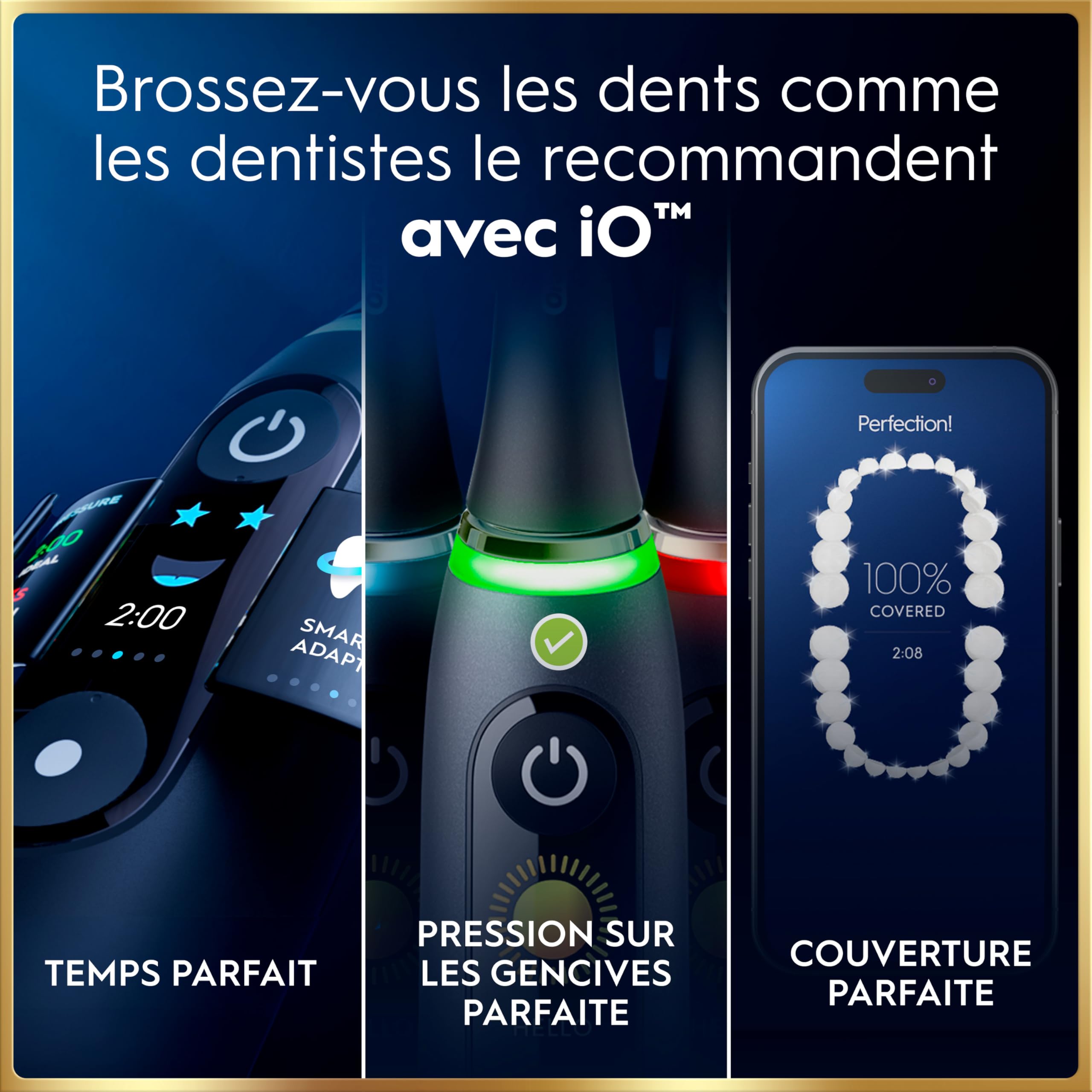 Oral-B Brosse à Dents Electrique iO 9, 3 Brossettes de Rechange, Noire – 7 Modes de Brossage dont Blancheur et Soin Gencives, Charge Rapide de la Batterie, Capteur de Pression, Détection IA, Etui