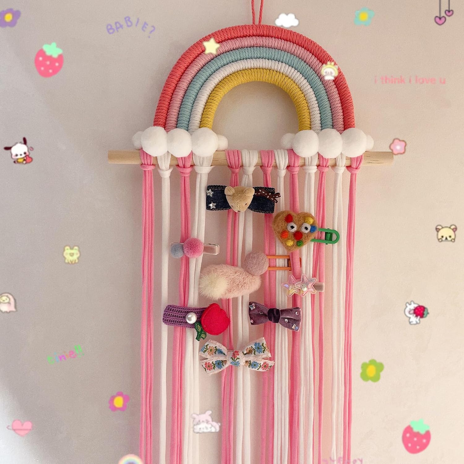 Rainbow Tassels Hair Bow Holder Hanging for Baby Girls, Hair Bow Organizer Headband Hair Accessories Organizer Storage Wall Hanging Decor for Toddler Girls Room