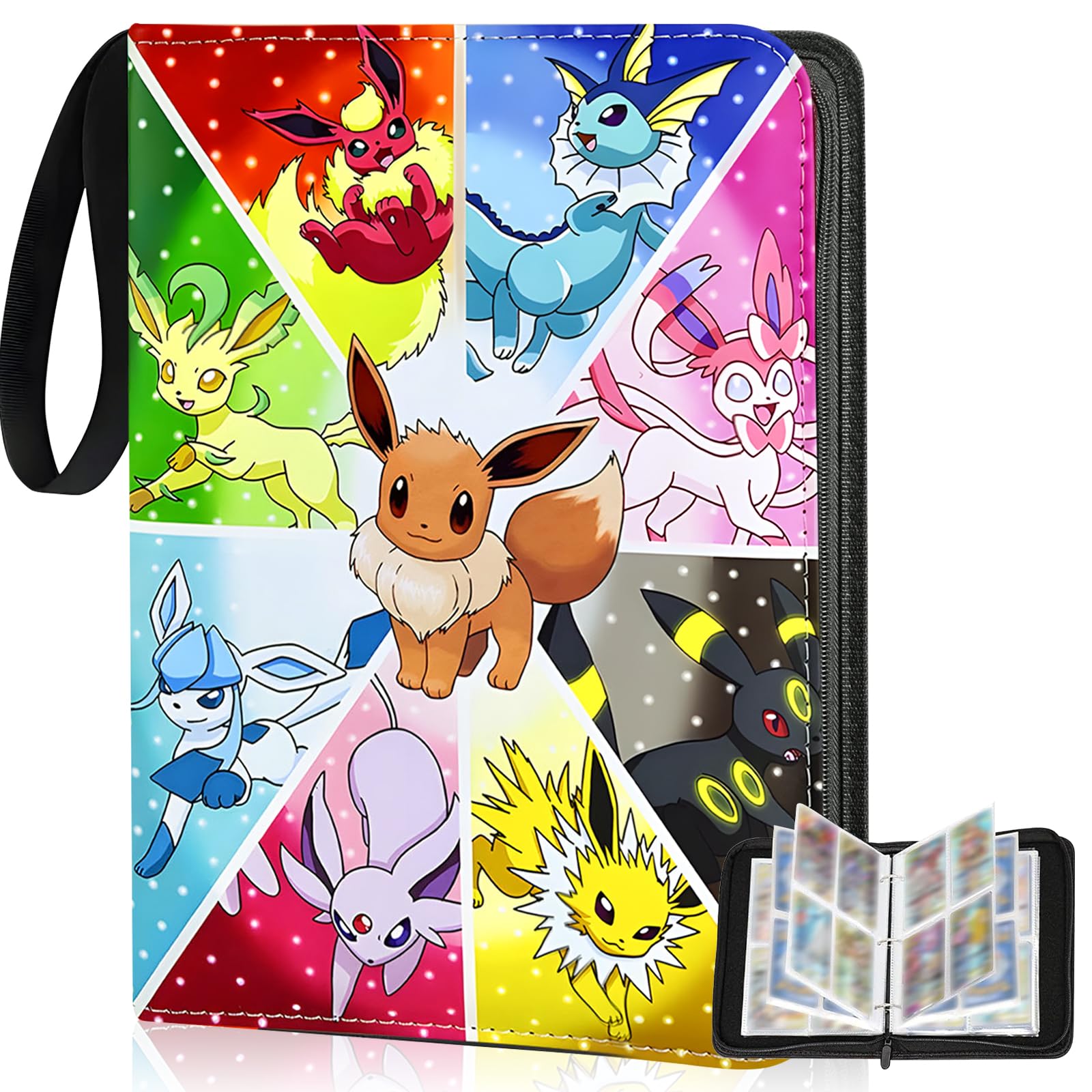 Hlisippa 4 Pocket Card Binder, 400 Pockets Trading Card Binder, PU Card Folder with 50 Double Sleeves, Portable Zipper Binder for Collectors