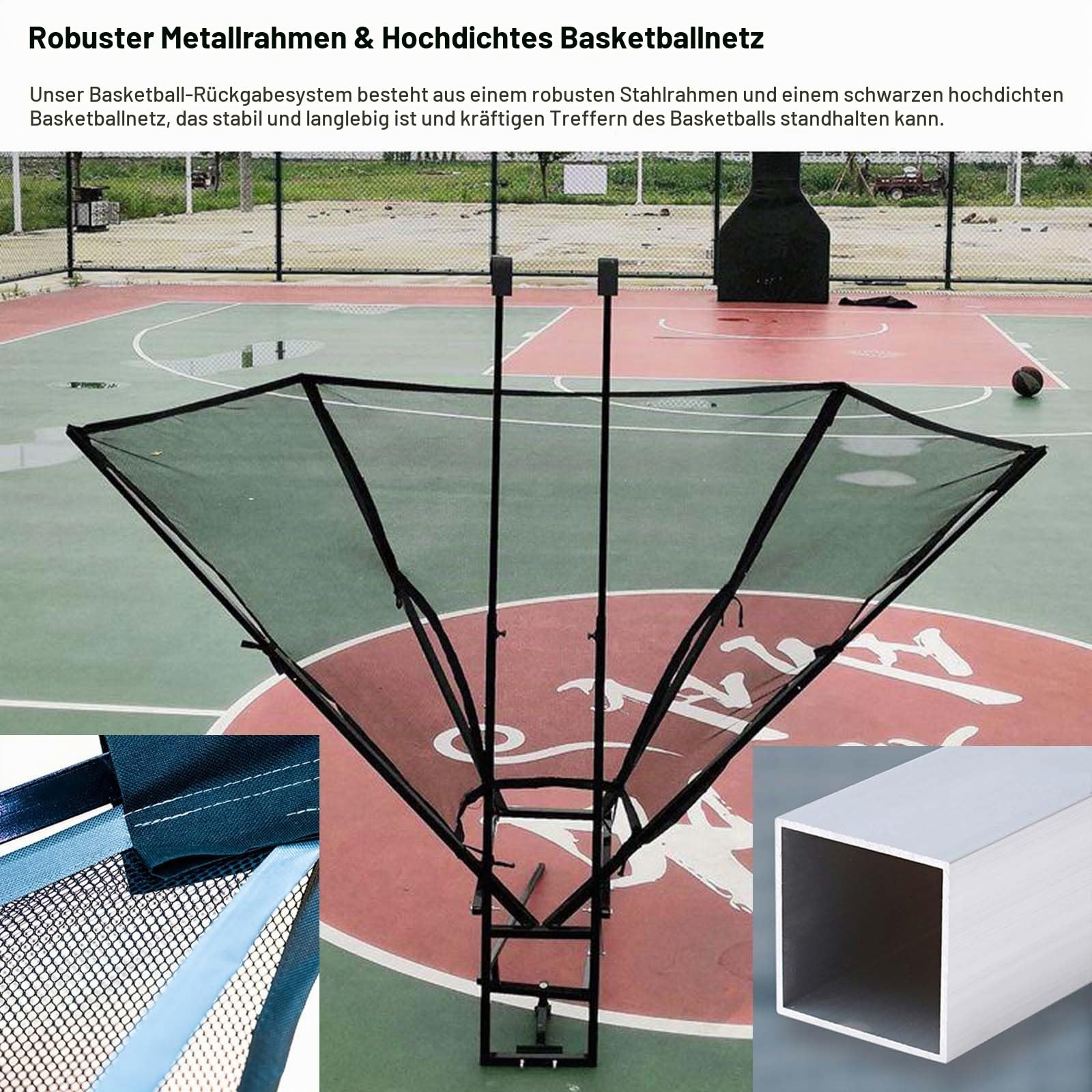 Basketball Rebounder Rücklaufsystem Hängende schwarze Basketball-Schuss-Trainingshilfe, Einfach einzurichtende Basketball-Schussrückgabevorrichtung aus Metall, 180° drehbares Schießübungs-Basketball-R
