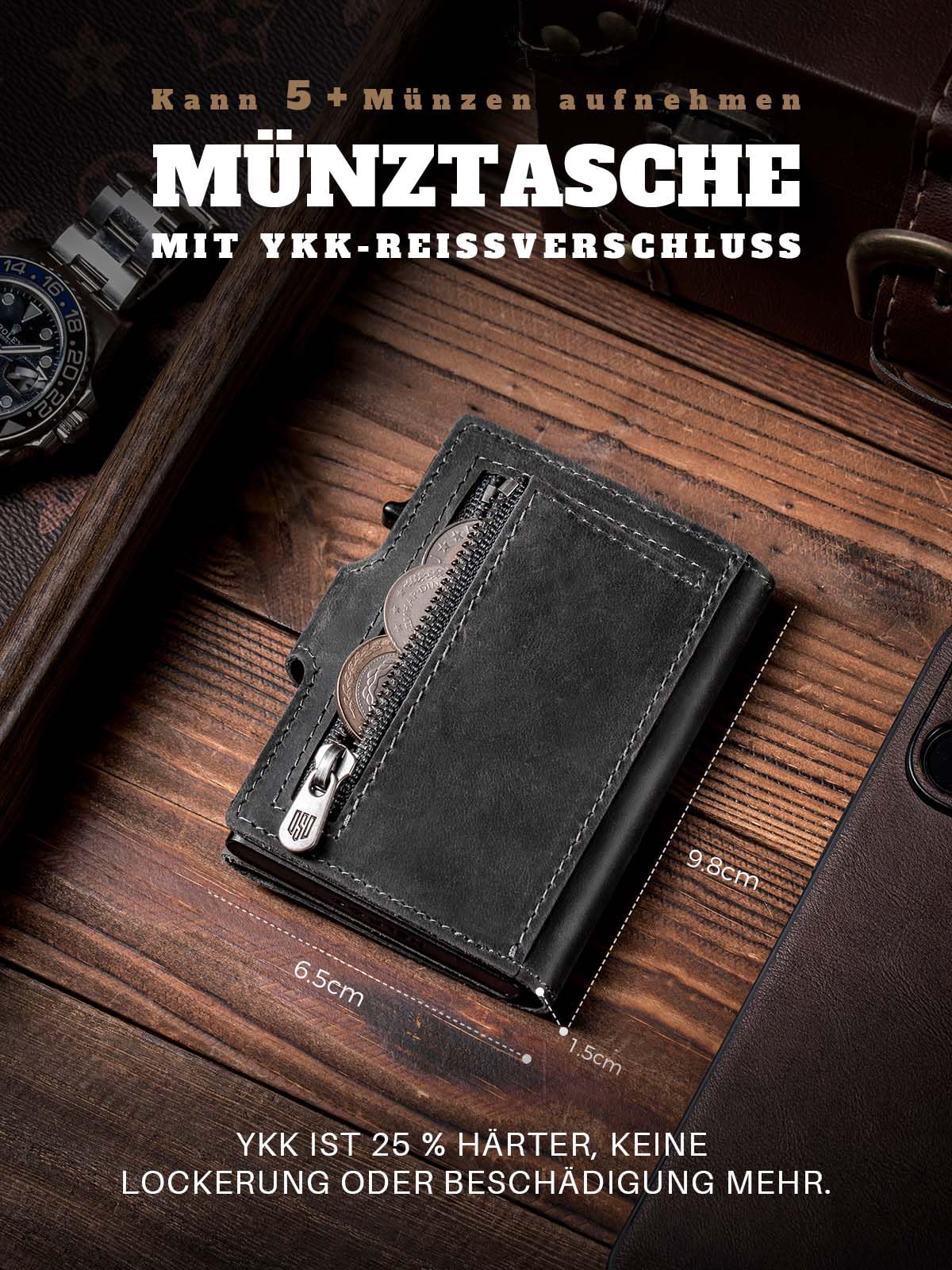 DODENSHA Slim Wallet mit Münzfach | Herren Geldbörse mit Knopf | Wallets for Men | Portmonee Herren mit Ticket Fach | Pop-up-Kreditkartenetui Geldbeute für 7-9 Karten | RFID Schutz I GrauGrau