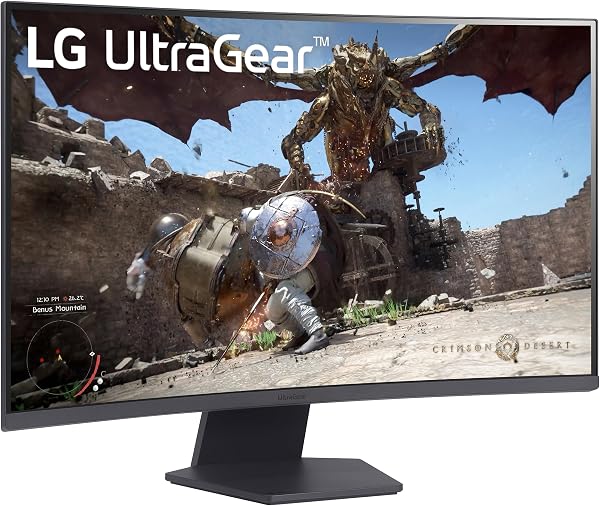 LG 32GS60QC-B Ultragear 32-inch Curved Gaming Monitor QHD (2560x1440) 180Hz 1ms 1000R AMD FreeSync HDR10 HDMIx2 DisplayPort Borderless Design Black Stabilizer DAS Crosshair FPS Counter - Black - 3