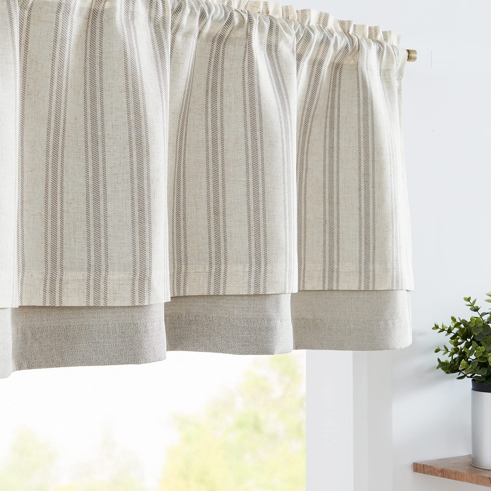 jinchan Striped Linen Valance Curtain Blackout Double Layer Valance for Windows 18 Inch Gray Striped Print Farmhouse Rustic Window Treatment for