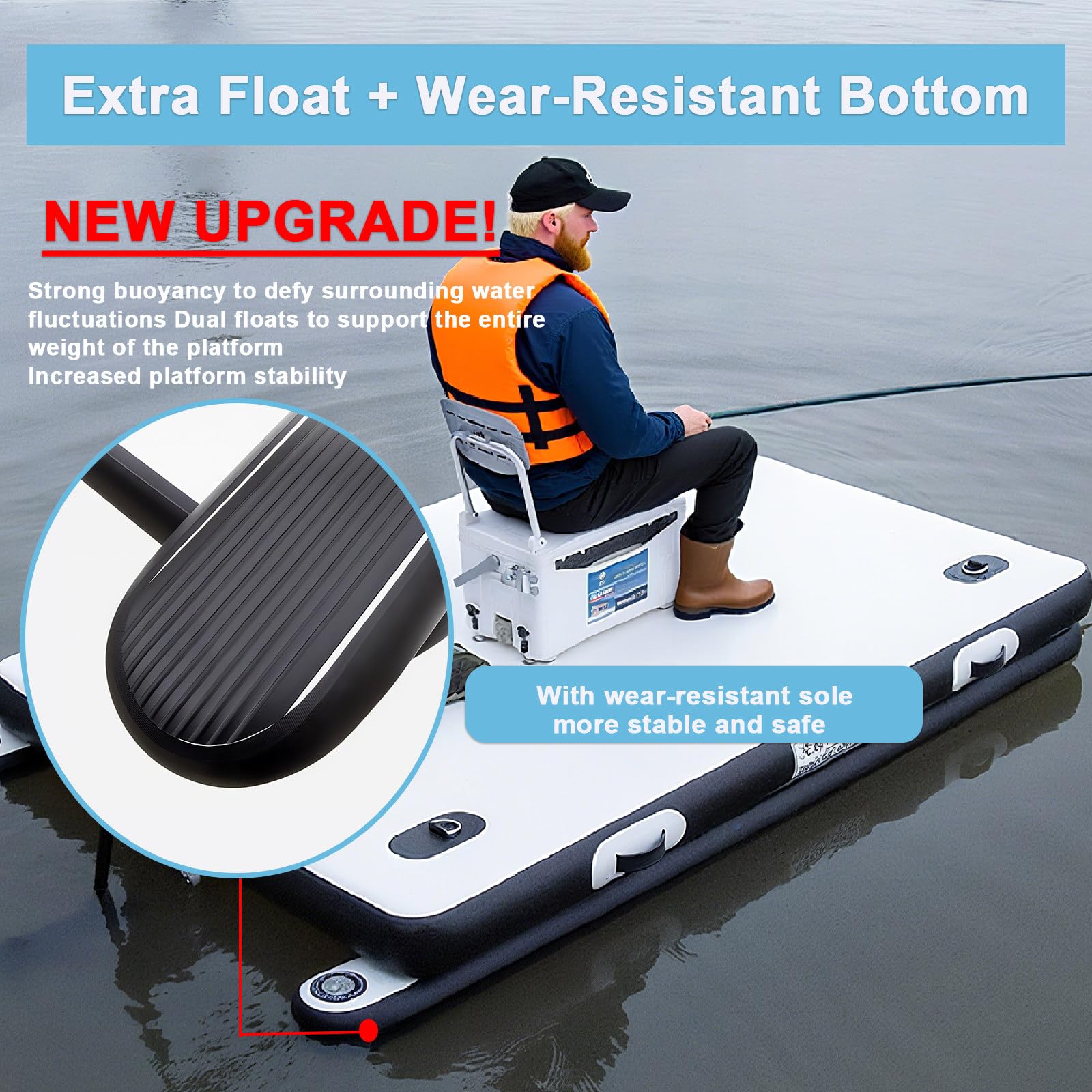 Quai de pêche gonflable – Capacité de 220/380 kg | Pont en PVC épais | Double pontons | Idéal pour la pêche sur le lac, les fêtes à la piscine et l'utilisation sur la plage | Option 2 m/2,5 m