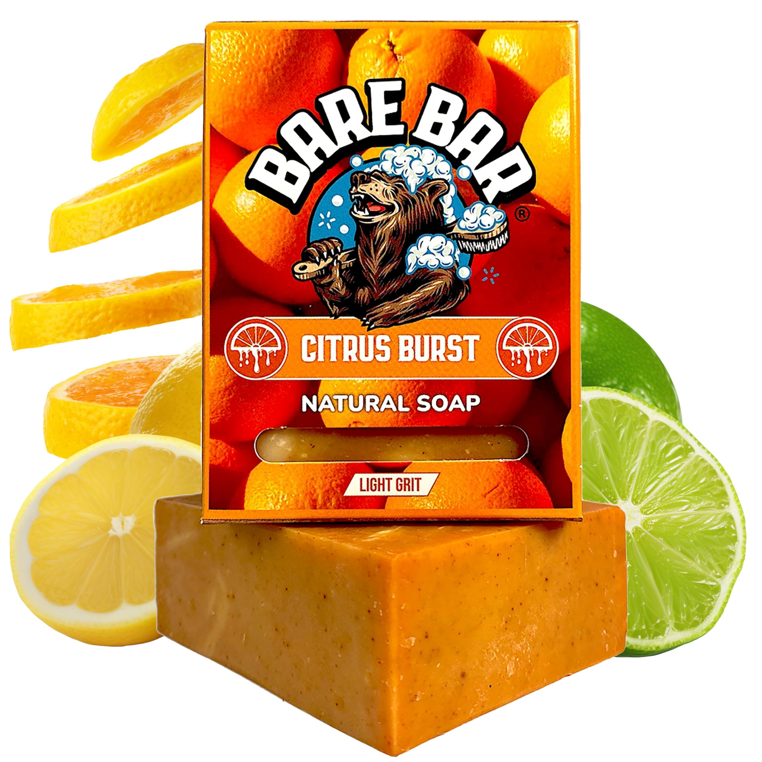 Mens Soap - Bare Bar - Natural Mens soap bar UK - Handcrafted Exfoliating Cold Process Natural Body Soap bar for Men - Vegan, Plastic Free, Cruelty Free, 142g, hand soap (Citrus Burst)