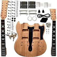 DIY Double Neck Guitarr Kits Beginner Kits 12 String Right Handed with Mahogany Body Mahogany Neck Rosewood Fingerboard Chrome Hardware Build Your Own Guitarr.