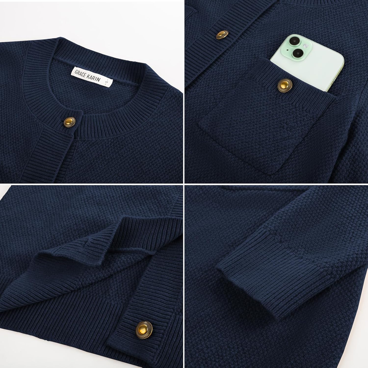 GRACE KARIN Women 2025 Tweed Cardigan Sweaters, Casual Lightweight Cropped Cardigan, Early Fall Fashion Knit Blazer Outfits - Image 6