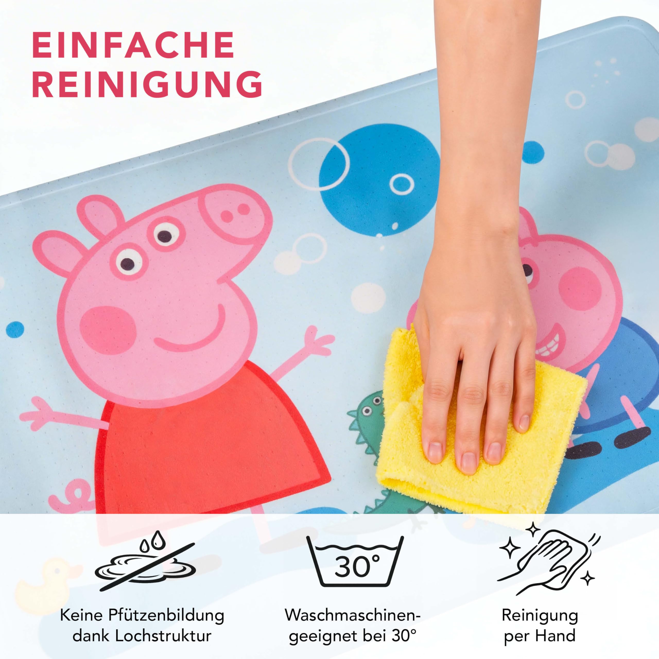 Peppa Pig Tappetino da bagno per bambini, antiscivolo, con ventose e struttura antiscivolo, morbido e delicato sulla pelle, facile da pulire, lavabile in lavatrice, tappetino doccia per bagno e doccia