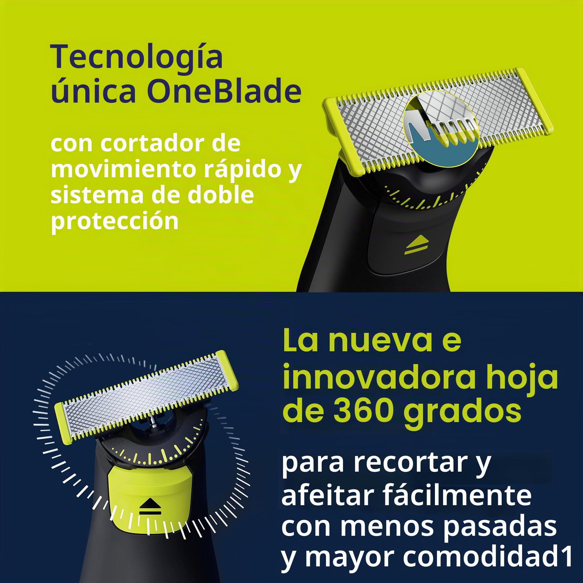 Philips Norelco QP6552/90 OneBlade 360 Pro, afeitadora eléctrica y afeitadora corporal con tecnología de cuchilla de 360 grados, 2 cuchillas de 360, peine ajustable de 20 longitudes, kit de cuerpo y