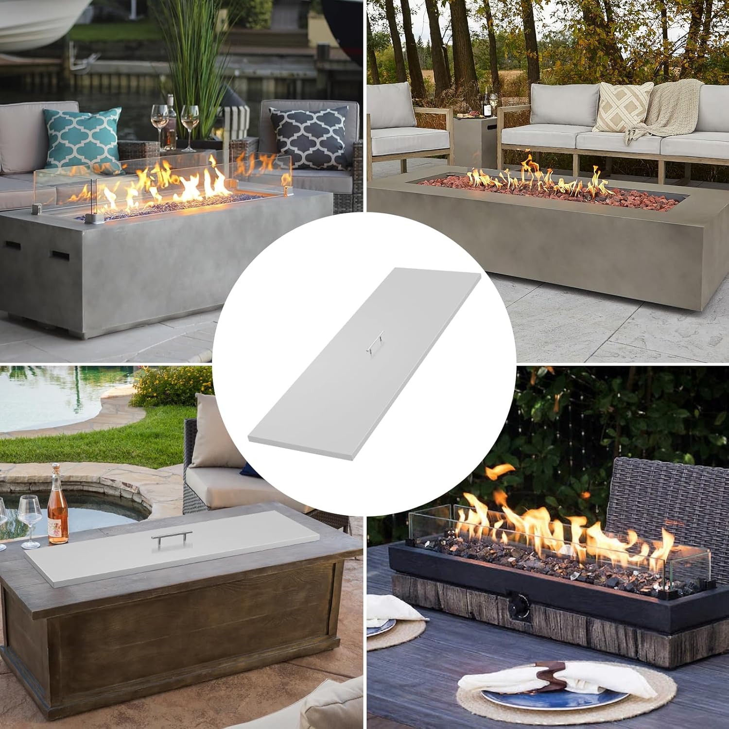 GarveeLife Stainless Steel Fire Pit Cover – 51 x 17 Inch Rectangular Metal Fire Pit Cover, Fits 48 x 14 Inch Fire Pit Fire Pit, Carrying Handle, Heat Resistant Fire Pit Burner Cover for Outdoor Patio