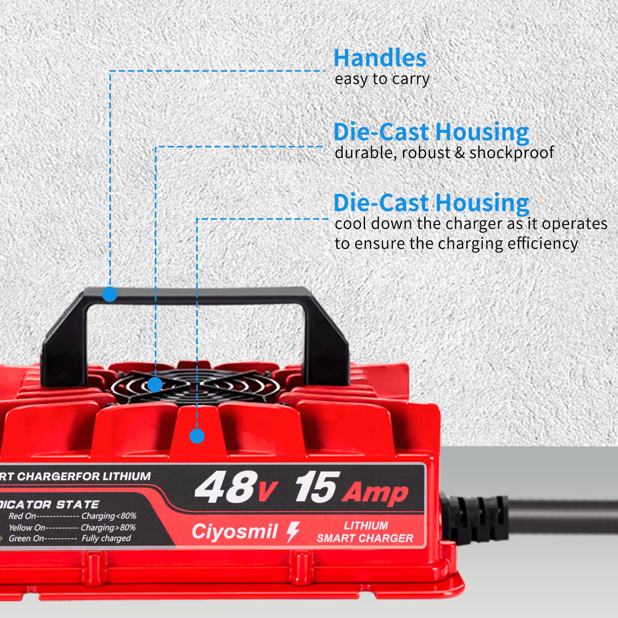 48V 15A Lithium Battery Charger, 58.4V 15A Lifepo4 Lithium Battery Chgarger,IP65 Waterproof, for 48V (51.2V) Litium Battery, Ideal for Golf Carts, Electric Outboards, Boats, and Home