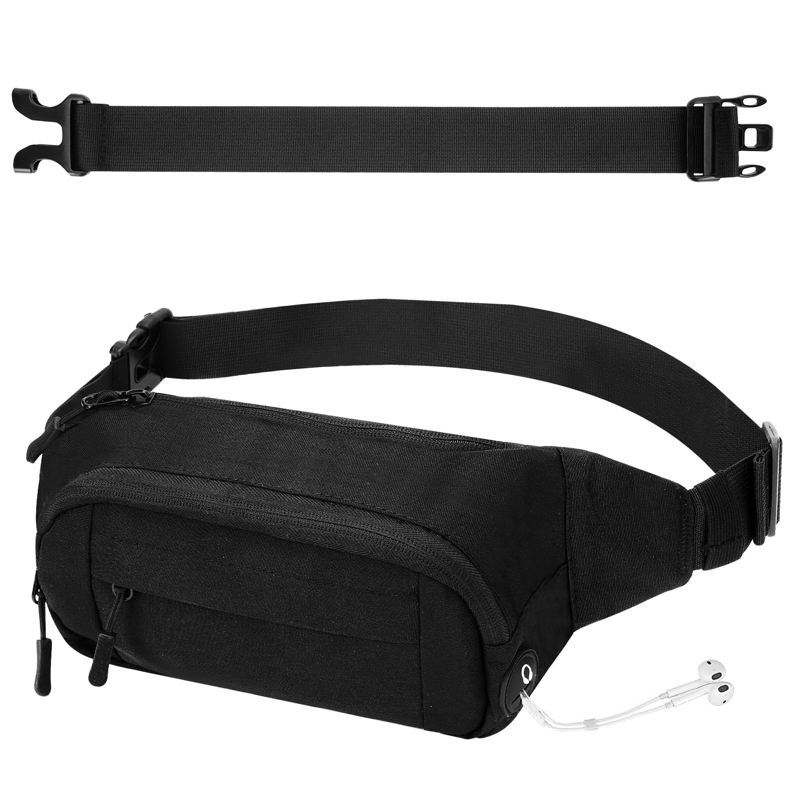 Marsupio Impermeabile Con 4 Tasche, Regolabile, Per Uomo E Donna, Nero, 20x14 Cm, Cinghia 55-100 Cm, Per Viaggi, Corsa, Escursionismo
