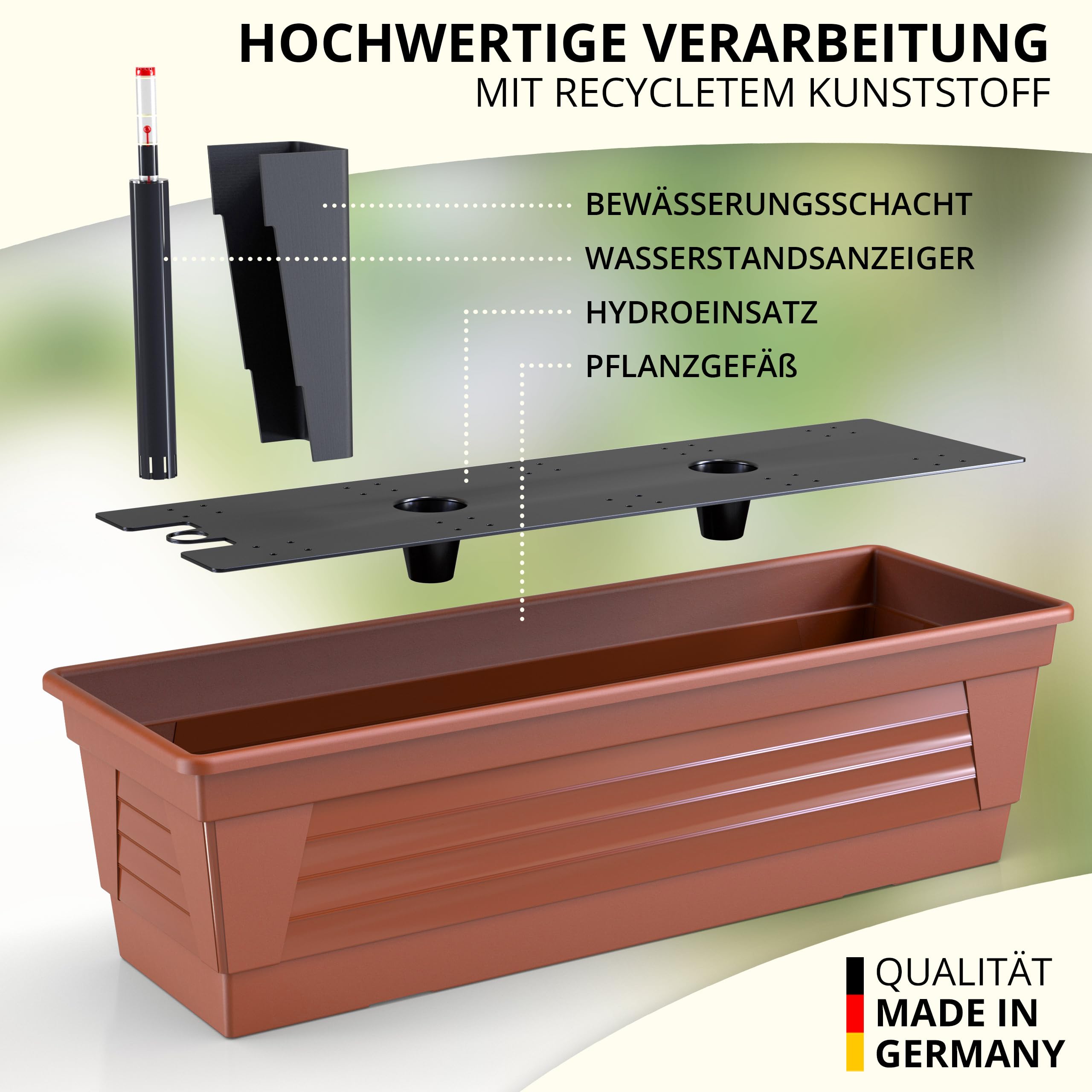 Plastard Blumenkasten Milano 60 cm lang Farbe Terrakotta mit Wasserspeicher  und Wasserstandsanzeige Pflanzkasten fr Balkon und Garten  witterungsbestndig fr Innen und Auen: Amazon.de: Garten