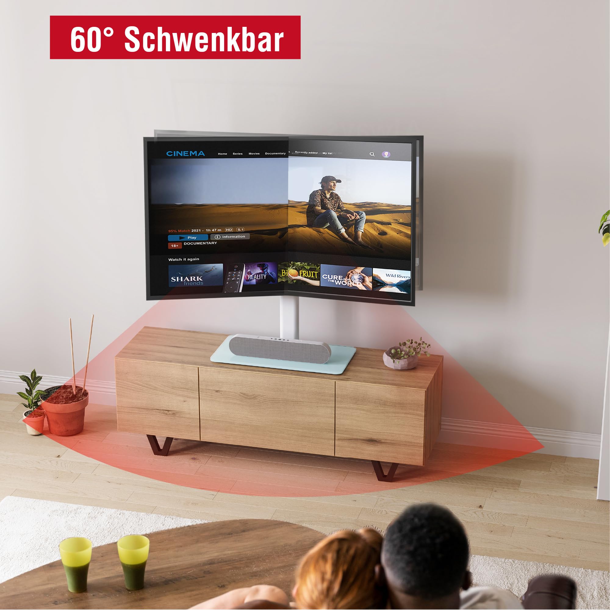 AOKCOS TV Standfuss TV Ständer Höhe 900mm für 32-55 65 75 Zoll Fernseher, Neigbar Schwenkbar Höhenverstellbar Fernsehständer, Universal TV Standfüße Standfuss Max VESA 600x400mm 45KG (Weiß)