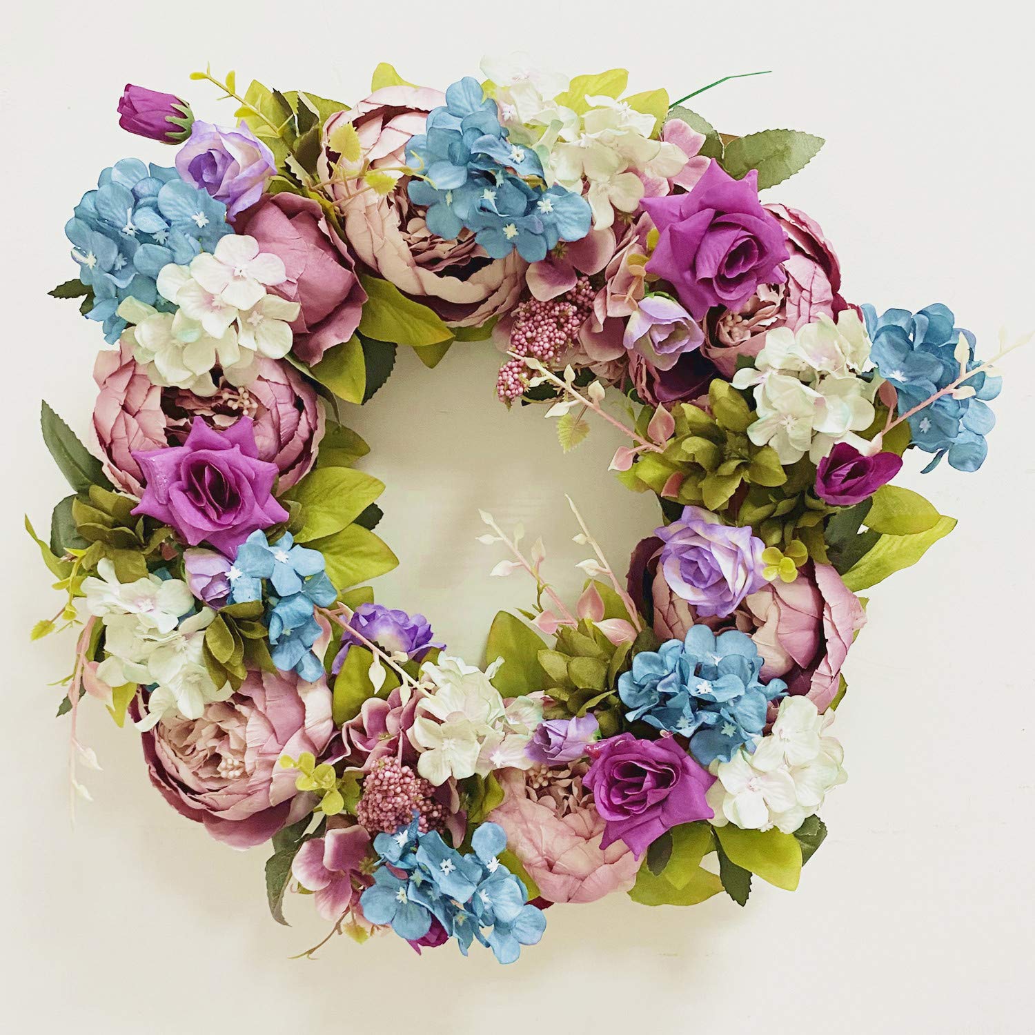 Rococoantiquepinkリース直径約40cm花幅約15㎝ Amazon.com: Yokoke Pink and Blue Artificial Peony Hydrangea Door