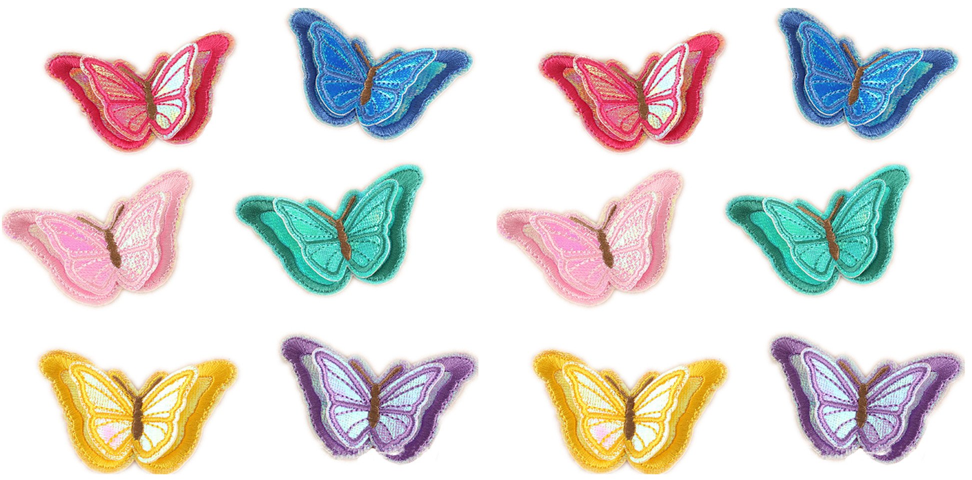 Assorted Colors 12pcs 3D Butterfly Iron On Patches Sew On Embroidered Appliques DIY Motif for Clothing Decoration