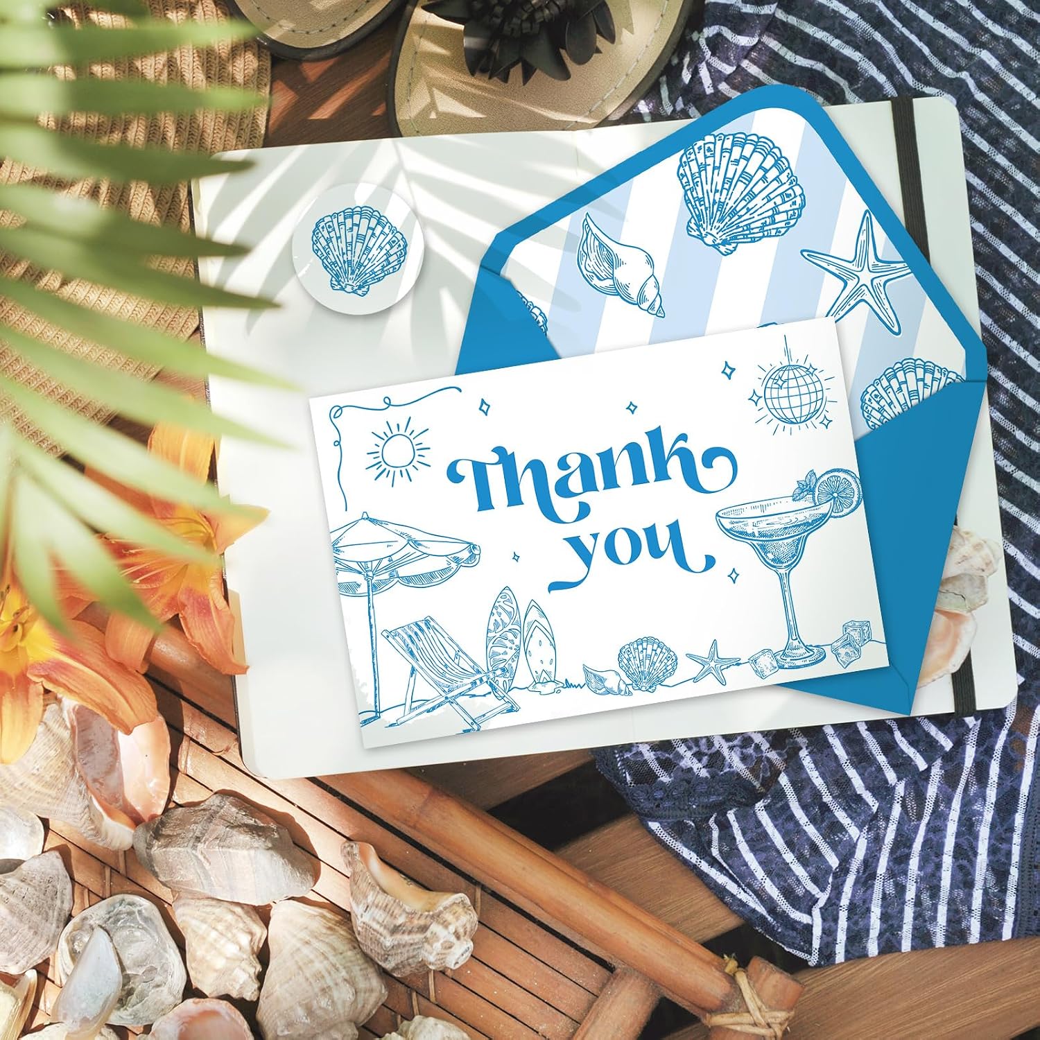 FYSUIMU 24 Pack Beach Thank You Cards Last Toast on The Coast Note Cards with Envelopes Stickers Blue Blank Greeting Card for Summer Bachelorette Party