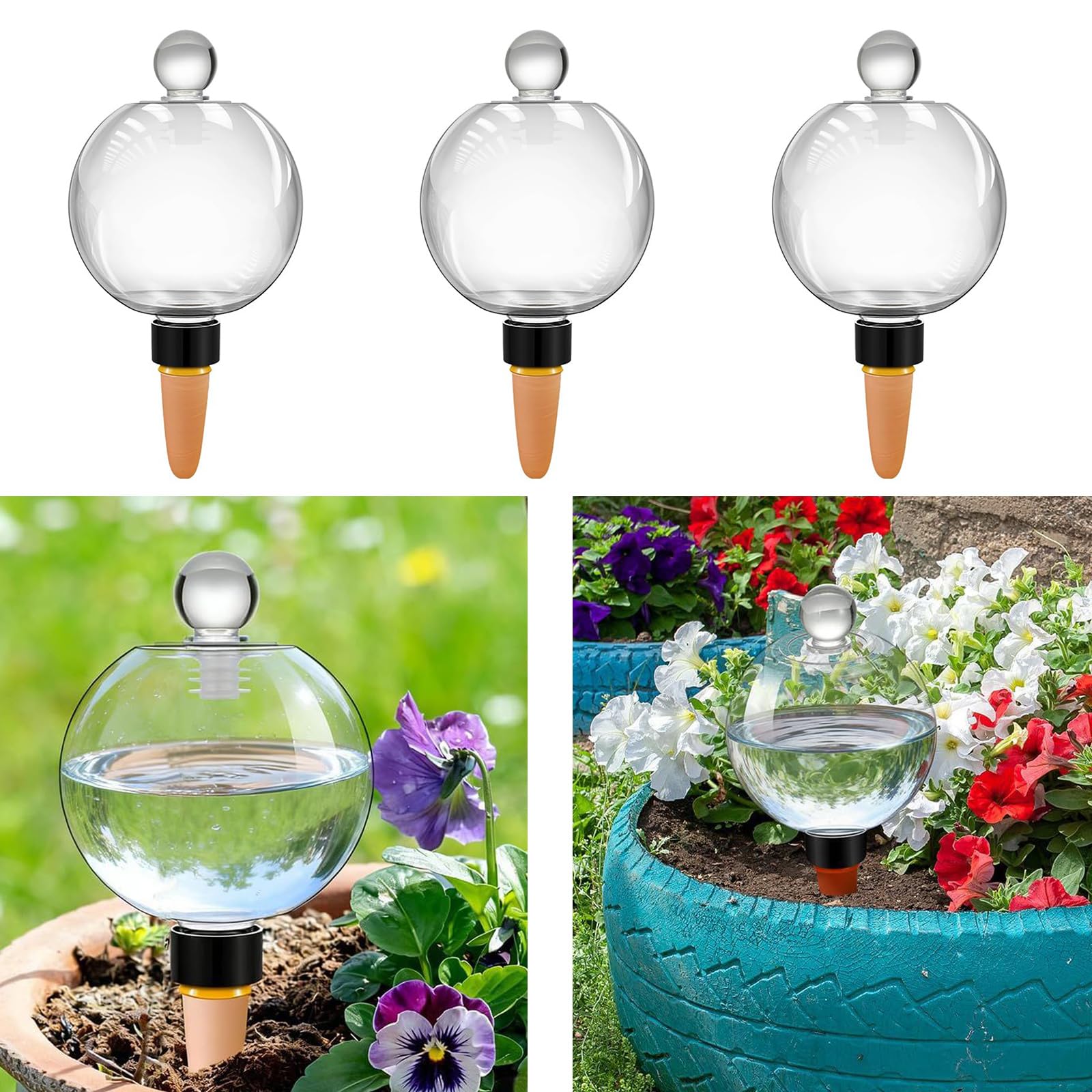 Globi per irrigazione Automatica Adatti per Piante da Interno Lampadine per irrigazione Automatica per Piante capacità da 19 Oz con Tappo in Vetro Globi Trasparenti