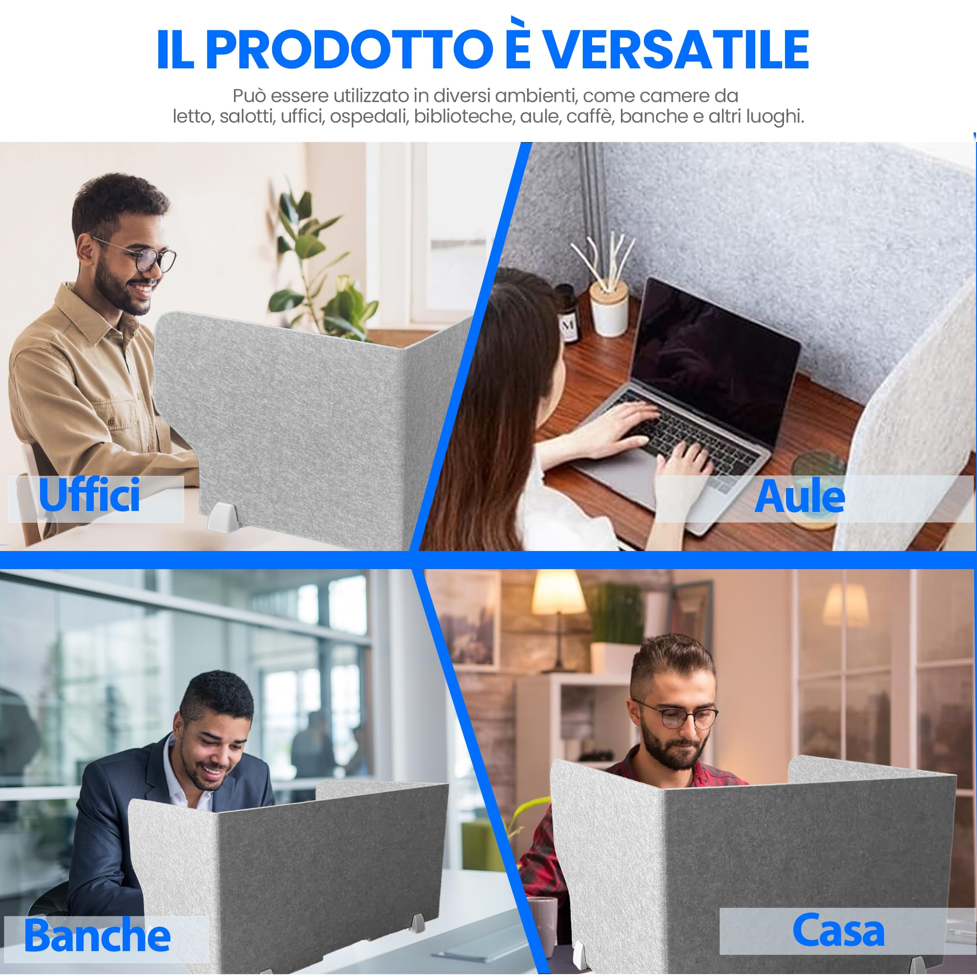 Divisore da scrivania ReFind Pro. Riduzione del rumore acustico e schermo pieghevole per la privacy. Organizzatore da ufficio autoportante. Per scrivanie d'ufficio, scuola e lavoro da casa. [50cm ...