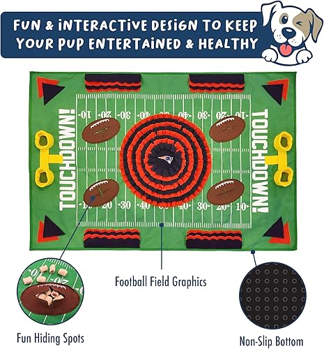 Vista 22 de NFL Kansas City Chiefs - Tapete de olfato para perros, comedero lento interactivo para mascotas, diseño de campo de fútbol, juguete de rompecabezas