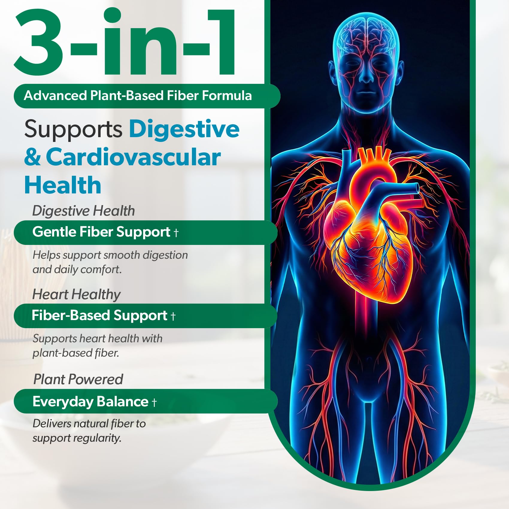 Organic Fiber Supplement 750mg, Supports Digestive Health, 90Veg Capsules — Amazon image 2