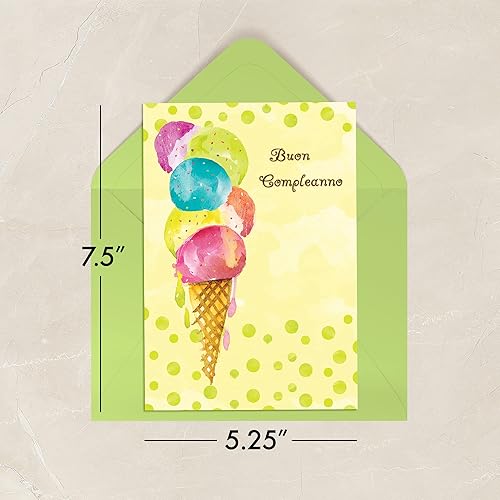 Miniatura 4 de Designer Greetings Tarjetas de feliz cumpleaños en italiano, divertido diseño de helado colorido (paquete de 6 tarjetas con sobres verdes/6
