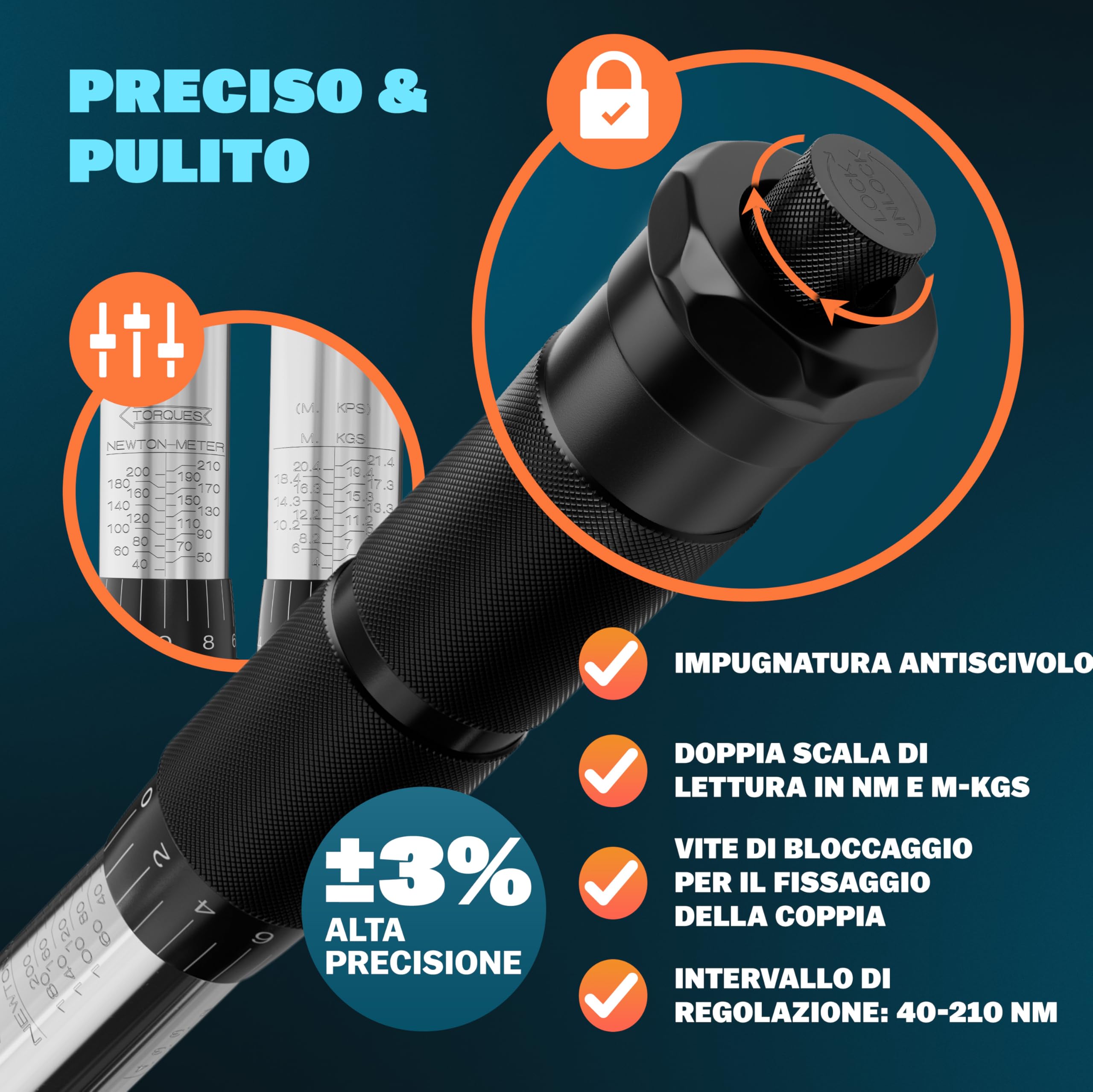 Monzana® Set di Chiavi Dinamometriche 6 pz. 40-210Nm 1/2 ' CV Incl. 3 Bussole Prolunga Valigetta Chiave Officina