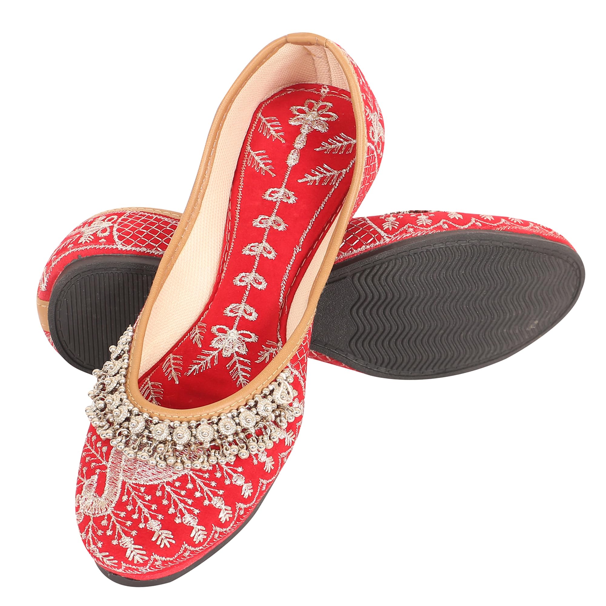 dfr Women Rajasthani Ethnic Embroidery with Payal Punjabi Mojari's Jutti’s, Color - RED-picture-39