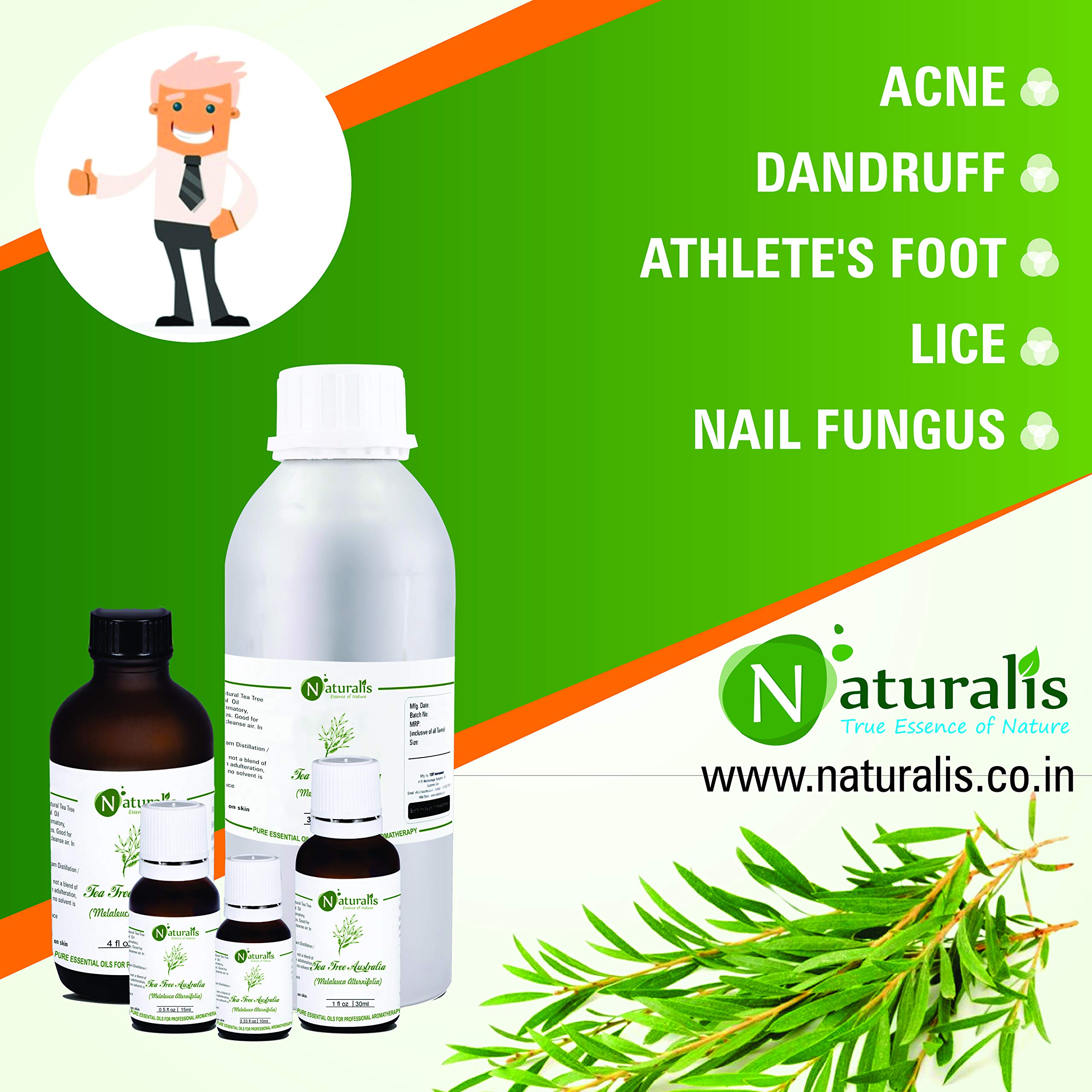 Naturalis Essence of Nature Australian Tea Tree Essential Oil for Acne, Pimples, Scars, Skin, Face, Hair care & Anti-Dandruff - 1000ml 4