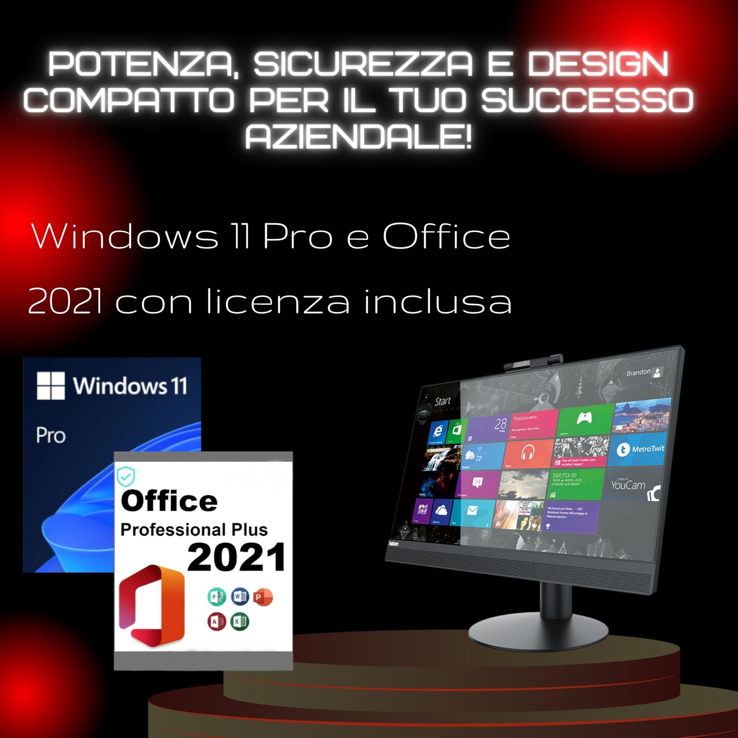 Lenovo PC fisso All-in-One, Display 24 "FHD, Intel i5-8500, 16GB RAM, SSD 512GB, Windows 11 Pro, Office 2021, WiFi, Bluetooth (Ricondizionato)