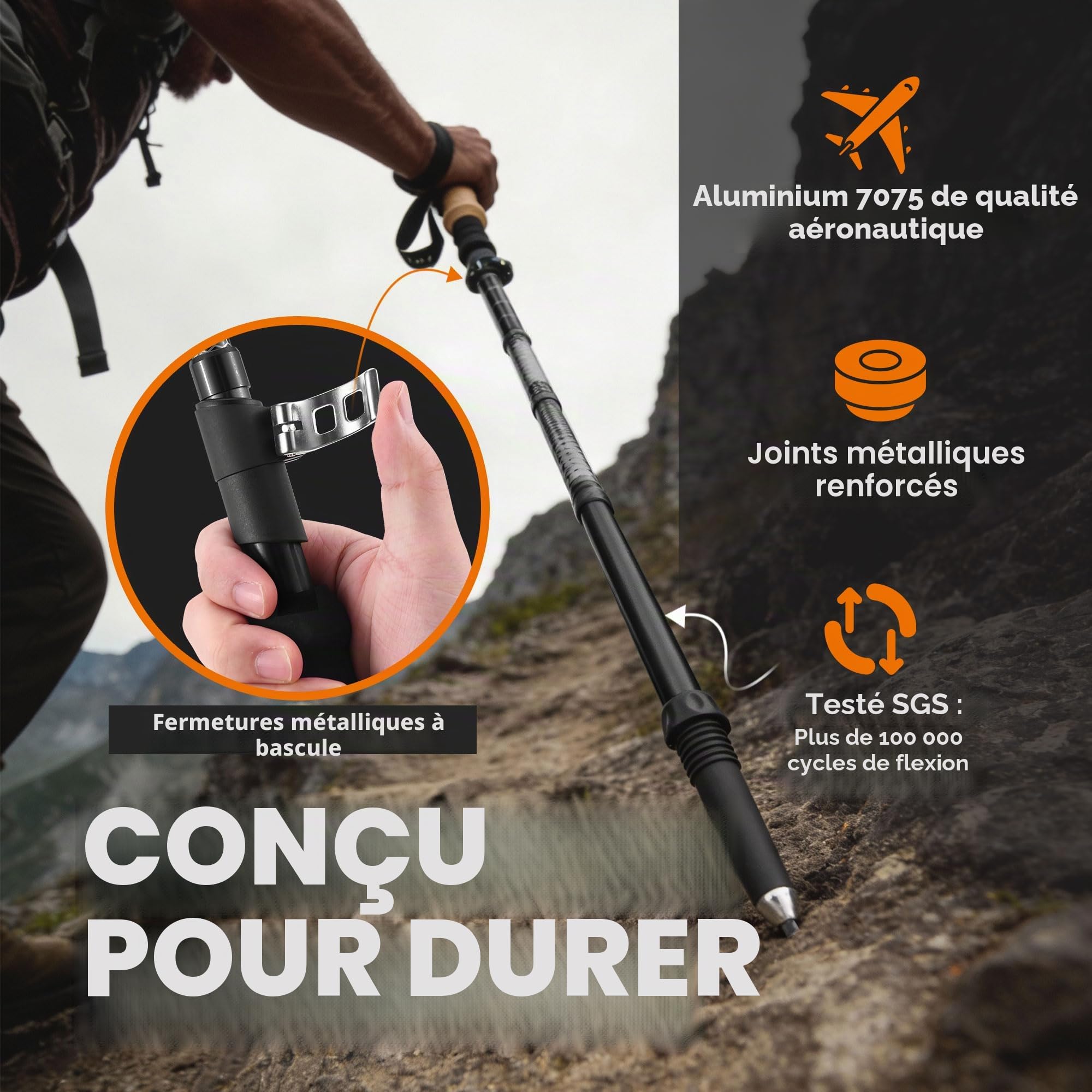 TREKOLOGY Trek-Z Batons de Trekking Triple Pliable - Bâton de Marche léger en Aluminium Pliable et Ajustable, Cannes de randonnée Pliante, Trekking Senior, Randonnée pédestre, Voyage Sac à Dos