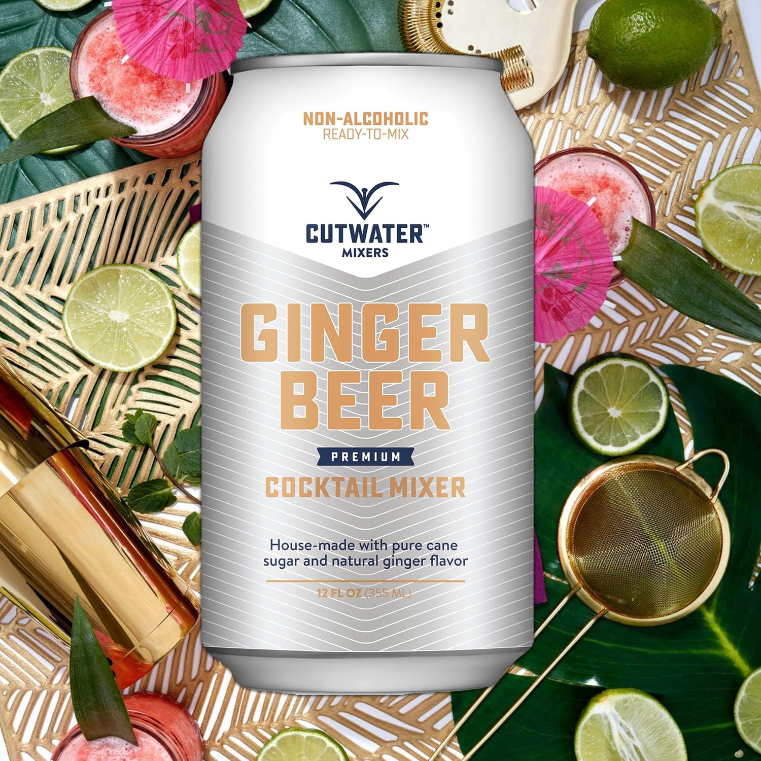 Cutwater Non-Alcoholic Ginger Beer 5 Pack - 12oz Cans - 110 Calories Fat-Free - Soda Mixer for Moscow Mule, Dark n Stormy