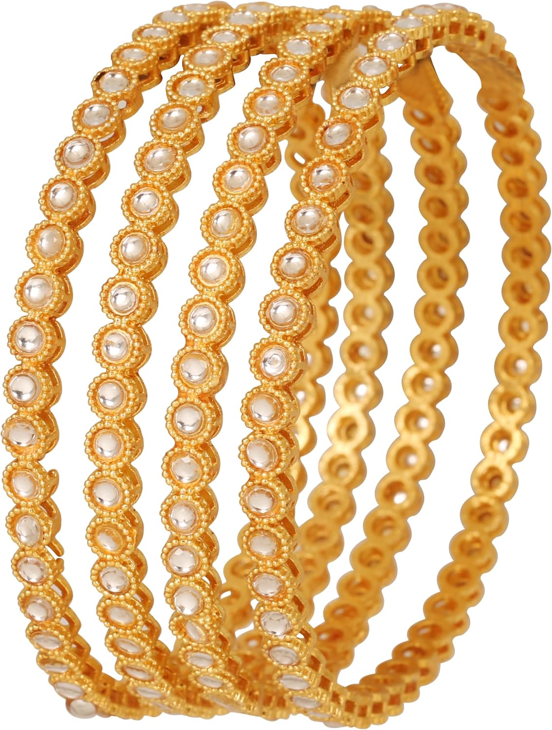 Touchstone NEW Indian Bollywood Handcrafted Pretty Grain Work Traditional Mughal Era Inspired Kundan Look Designer Jewelry Bracelets Bangle In Gold Tone. Set Of 4. For Women