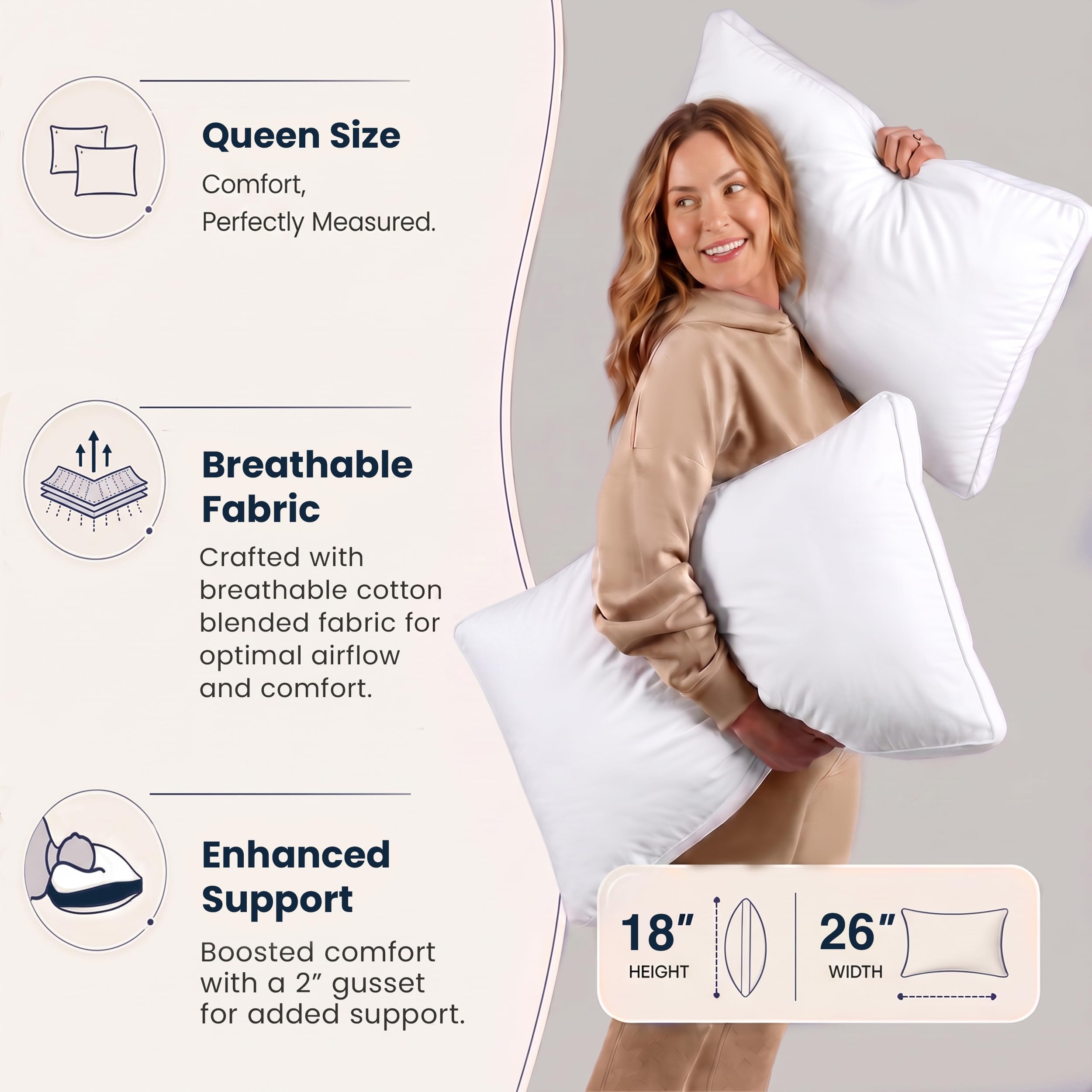Utopia Bed Pillow Set - Queen Size, Hotel Comfort -3