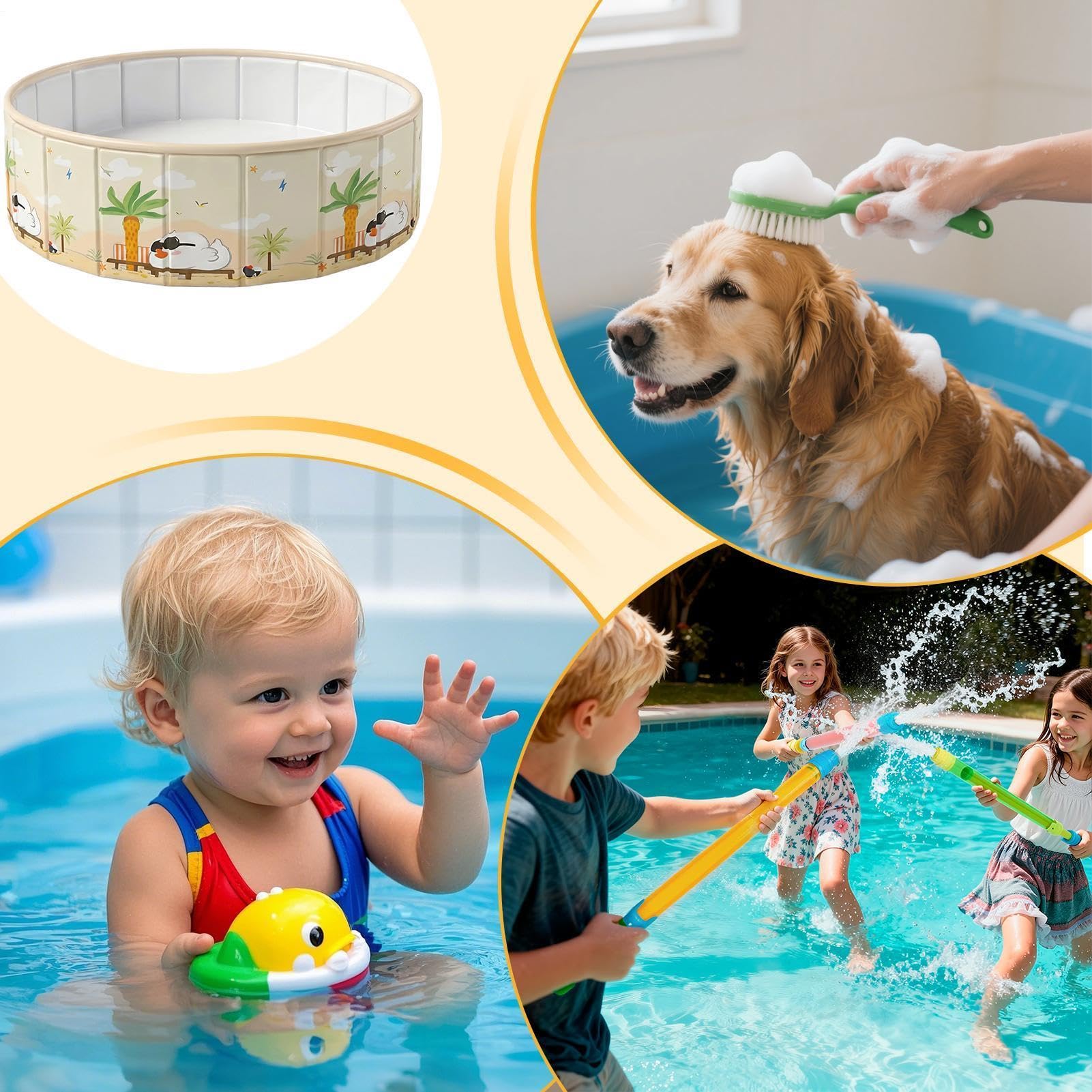 Piscina infantil con suelo antideslizante, plegable para niños y perros