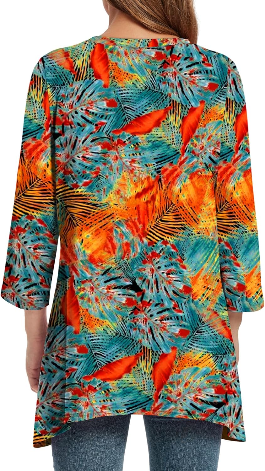 OFEEFAN Tunic Tops for Women Loose Fit Dressy 3/4 Length Sleeve Womens Tops with Asymmetrical Hem S-4XL - Image 5