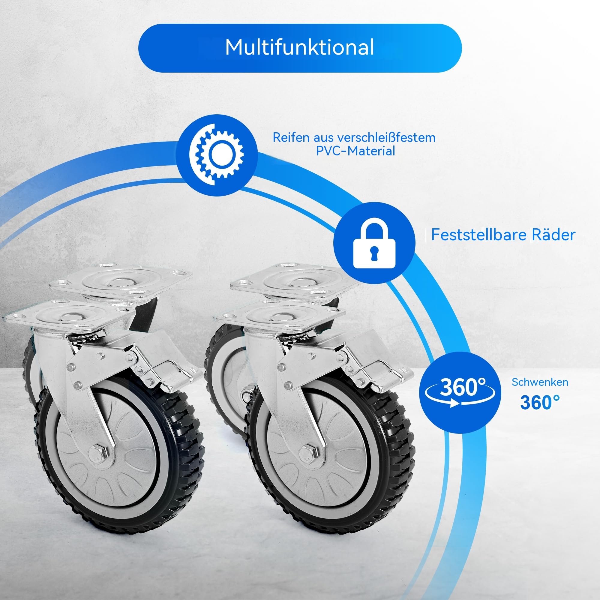 Quikraen 150mm Möbelrollen mit bremse - 4er Set (2 mit Bremsen und 2 ohne) | Schwerlastrollen Tragfähigkeit 900 kg, Rollen Für Wagen Möbel Werkbänke Paletten