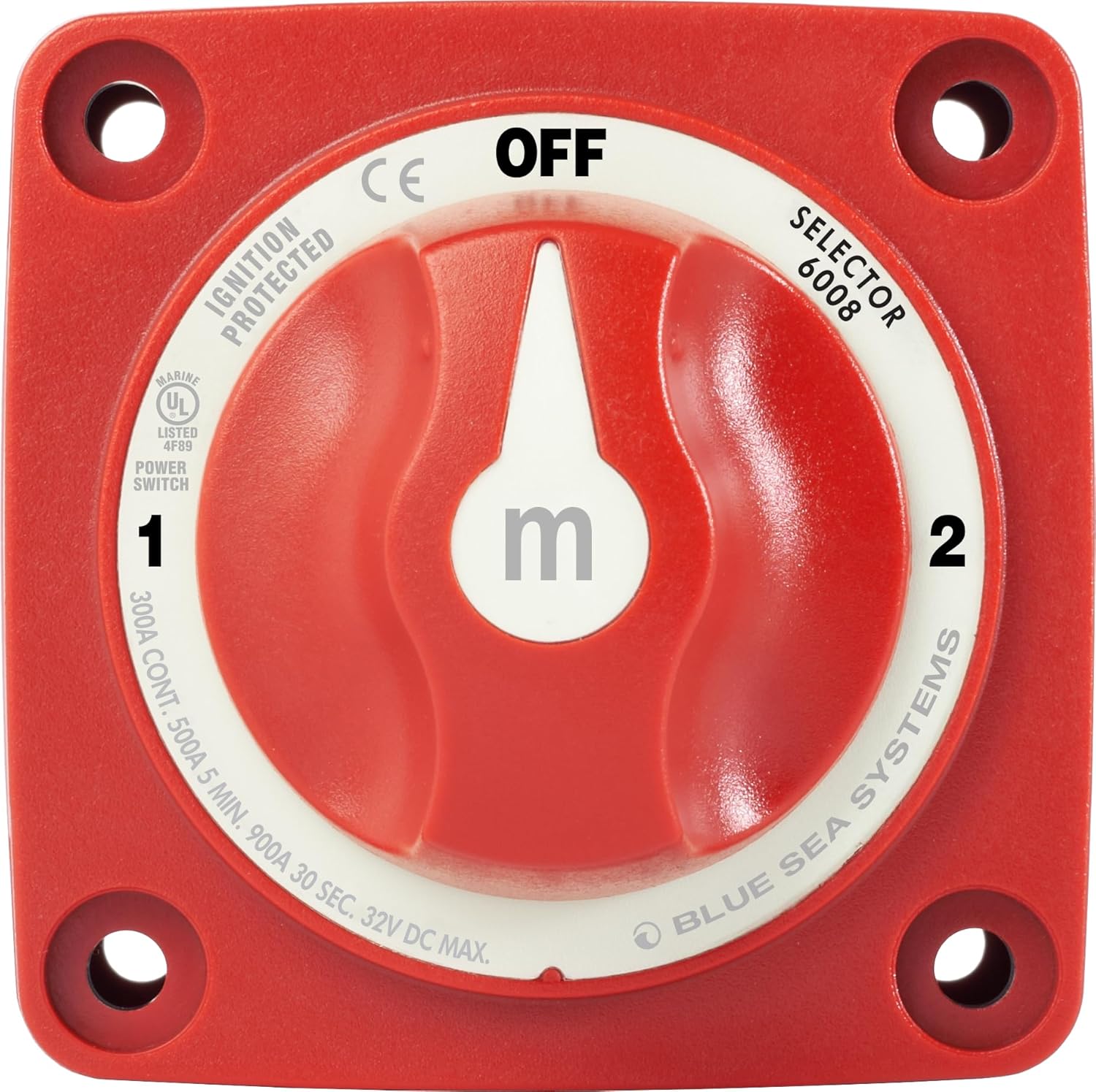 Blue Sea Systems 3‑Position Mini Battery Switch, Red, 6008 m‑Series