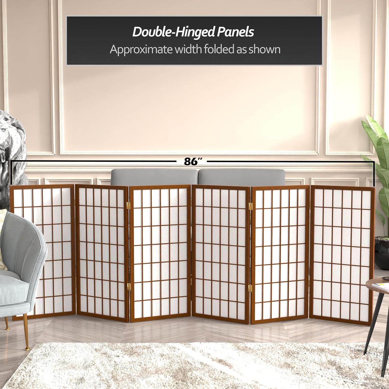 3 ft. Short Window Pane Shoji Screen - Walnut - 6 Panels