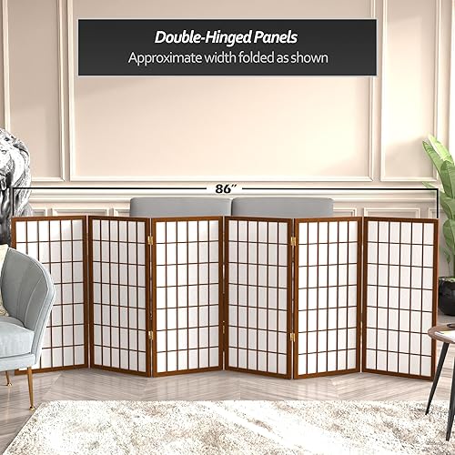 Miniatura 3 de Biombo portátil simple de 3 pies Biombo Shoji para dividir una cuarto, clásico diseño japonés, 4 tamaños y 6 colores, Madera, Walnut