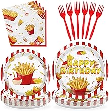 96 Pcs French Fries Birthday Party Supplies Fast Food Party Plates and Napkins Disposable French Fries Party Decorations Tableware Set for Adults Kids Food Themed Birthday Party Decorations Serves 24