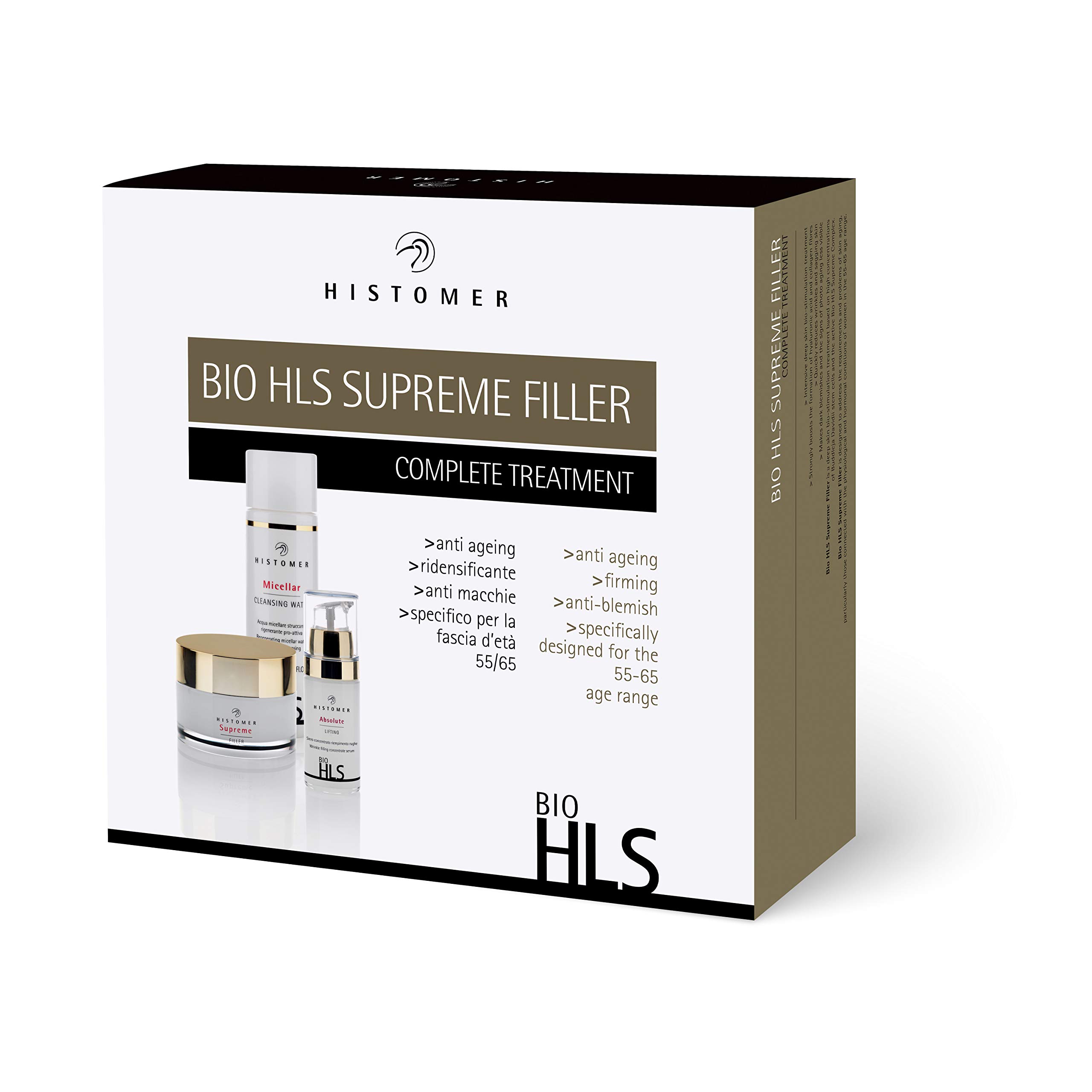 Histomer Kit Trattamento Lifting Viso Anti-Età Bio HLS Supreme Filler | Pelli Mature 55-65 Anni, con Crema Viso 24h, Siero Lifting e Acqua Micellare Struccante Viso e Occhi