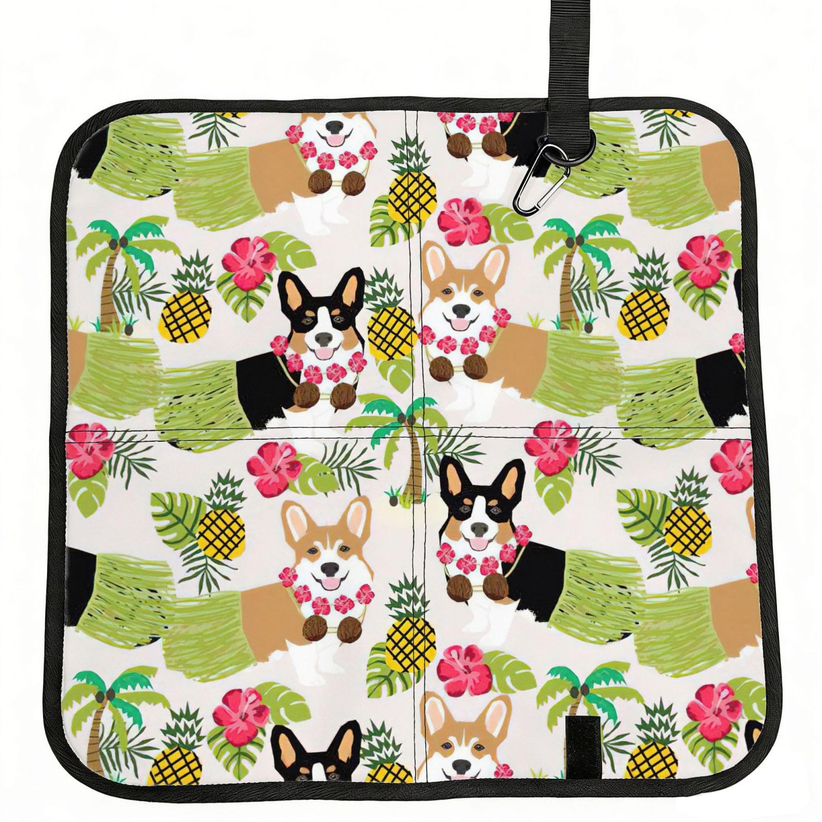 PPHGUT Corgi Hawaiian Tropical Summer Pineapple Print Foldable Seat Cushion Waterproof Portable Chair Pad Travel Outdoor Picnic Camping