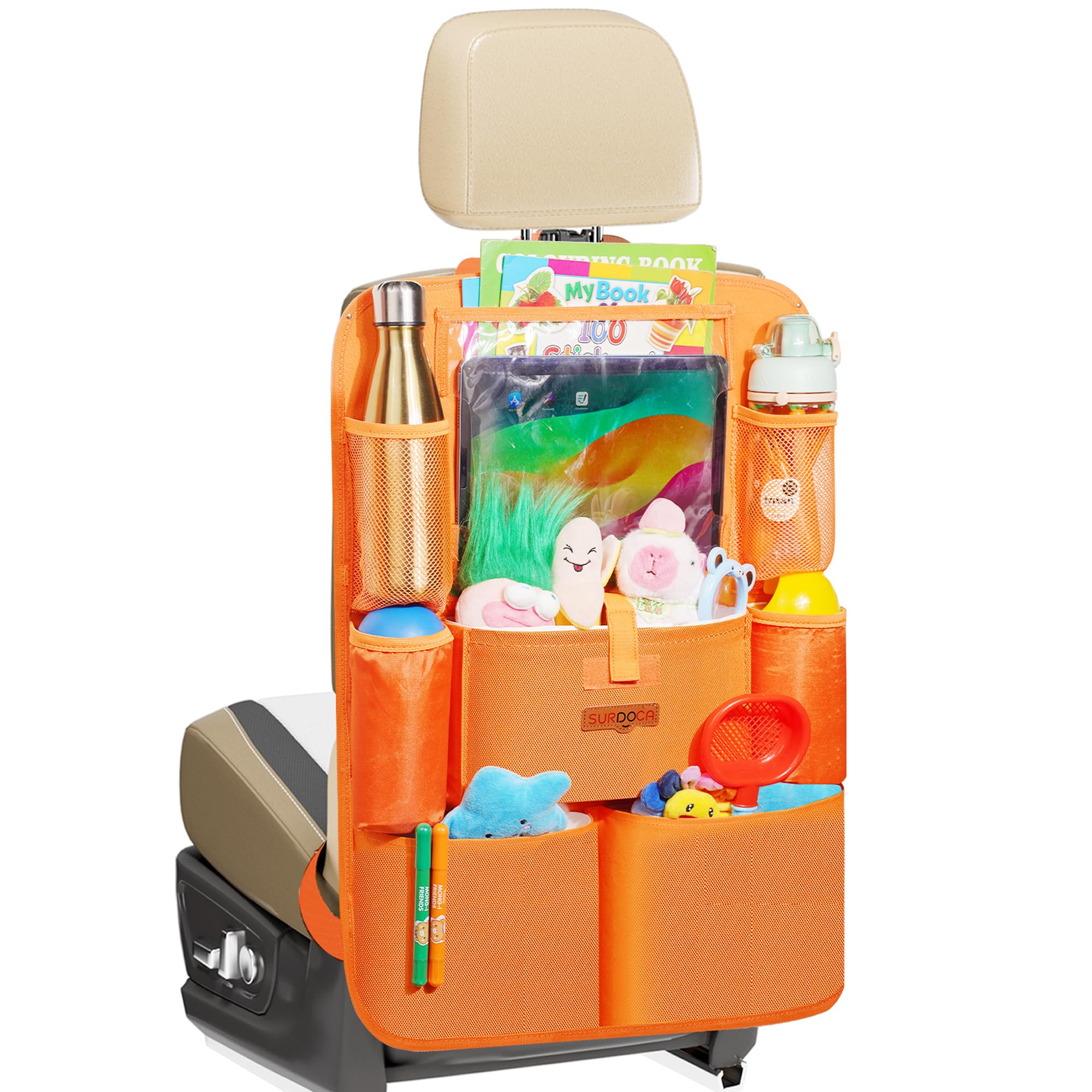 SURDOCA Autositz-Organizer – 4th Generation verbesserter Auto Rücksitz für bis zu 11-Zoll Tablet, 8 Taschen, Kinderspielzeug-Aufbewahrung, wasserdichter Rücksitzschutz für Kinder