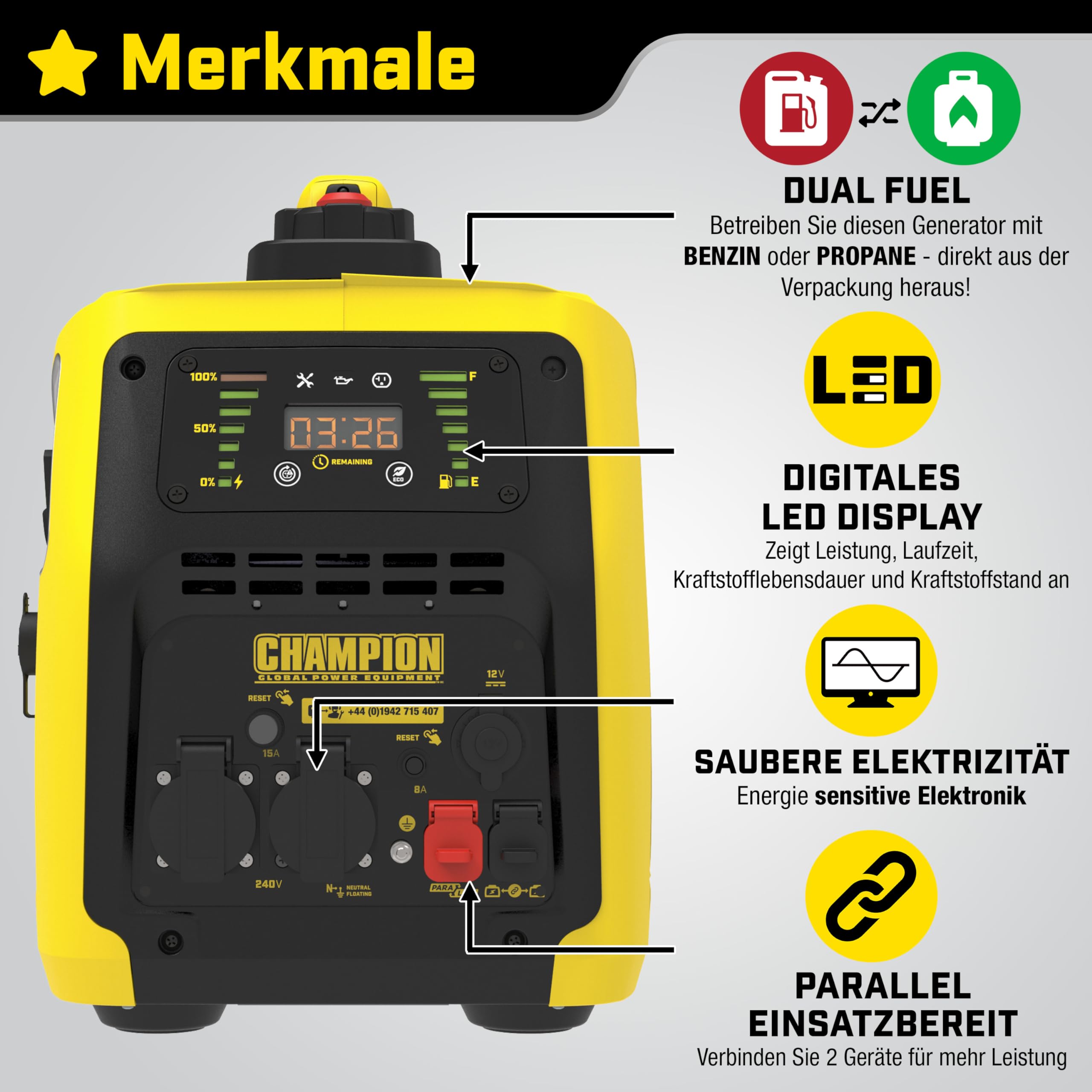 Champion Power Equipment 82001I-E-Df-Eu Generator, Czarny/Żółty, ‎58 x 37 x 53 cm; 11 kg