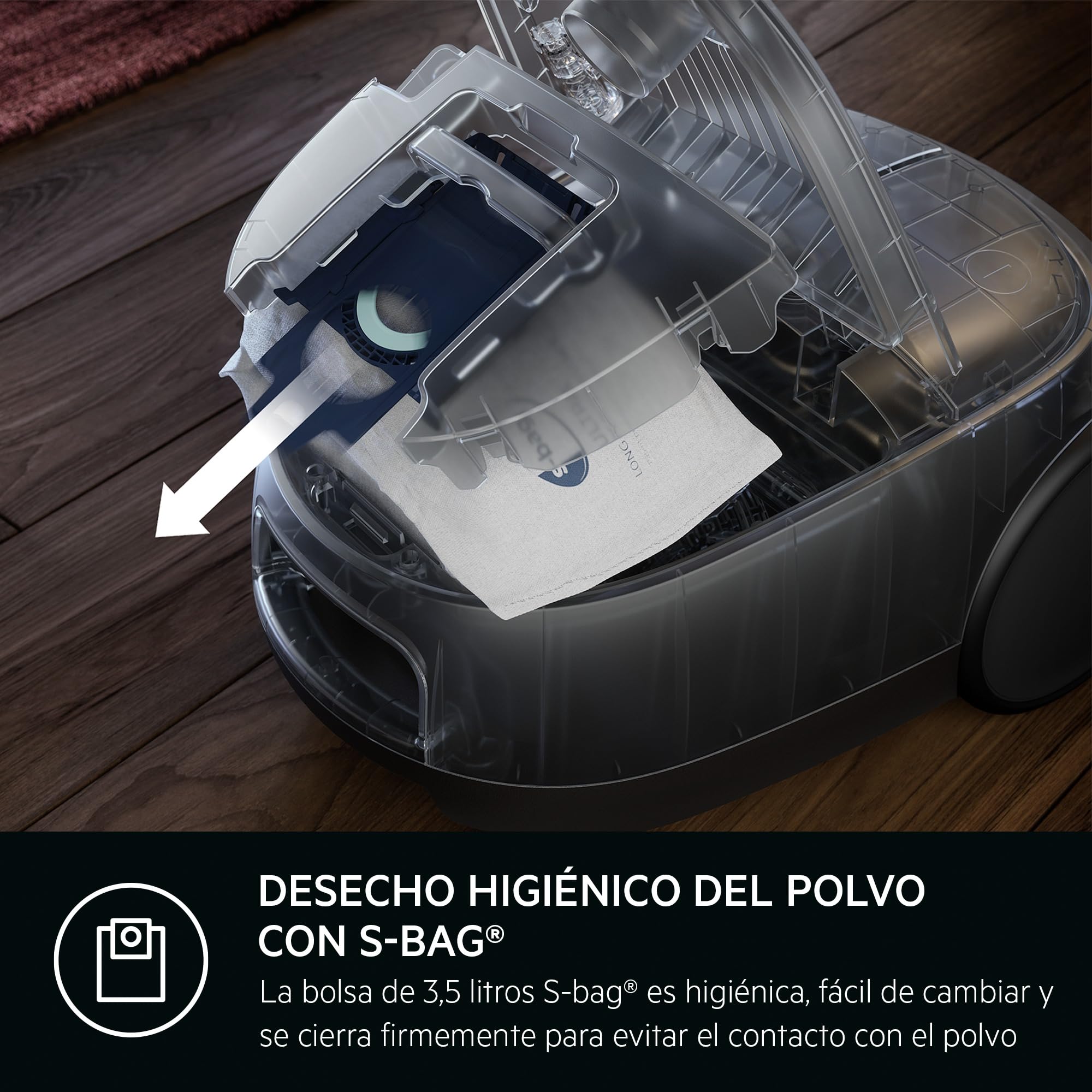 AB61C1OKO Aspiradora Trineo con Bolsa, 850 W de Potencia, 3.5 L de Capacidad, Radio de Acción 12 m, Ruedas XL, Filtro Lavable, Cepillo Parketto, Boquilla 3 en 1, Incluye 1 Bolsa, Modelo ÖKO, Azul