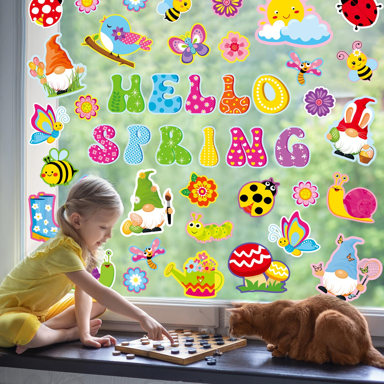 Whaline 9 Sheets Spring Window Clings - Colorful Gnome, Flower, Butterfly Stickers, Reusable, 7.9" X 11.8" Each - View #5