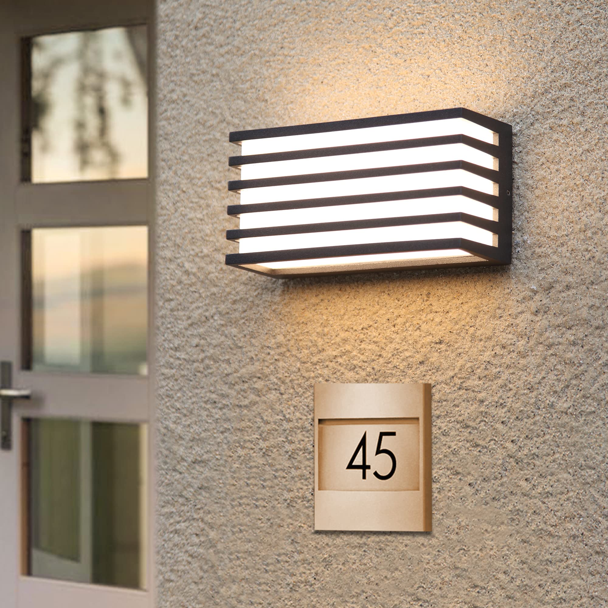 Outdoor Wall Light for House Sign,Porch Light for Outside House Number,Mains Powered Waterproof Door Light Anthracite,Aluminium,Horizontal/Vertical Fit,LED 12W,Warm White,Balcoy,Patio,Front Door